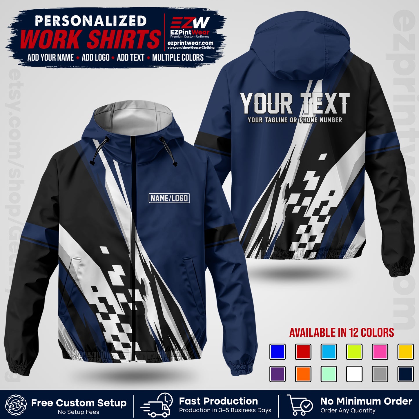 Custom Racing Windbreaker Jacket with Name, Logo & Text | Race Team Uniform | Motorsport Apparel RCJK04