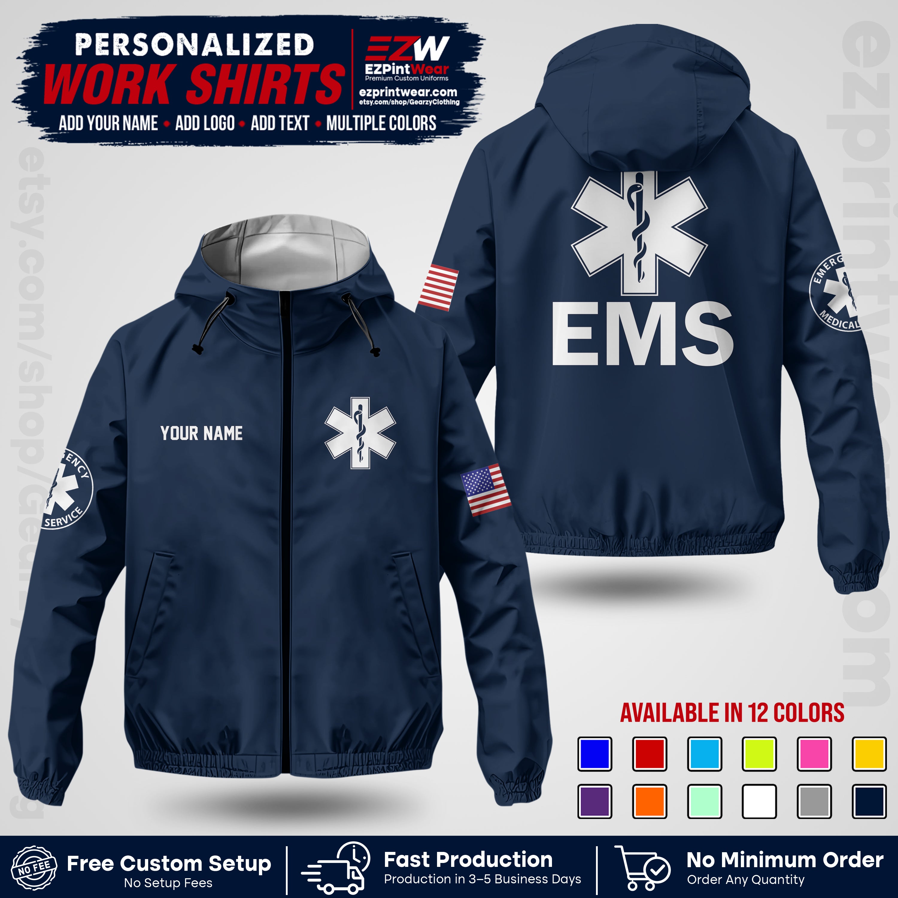 Custom EMS Windbreaker Jacket with Name, Logo & Text | EMS Team Uniform | EMS Apparel EMSJK 02