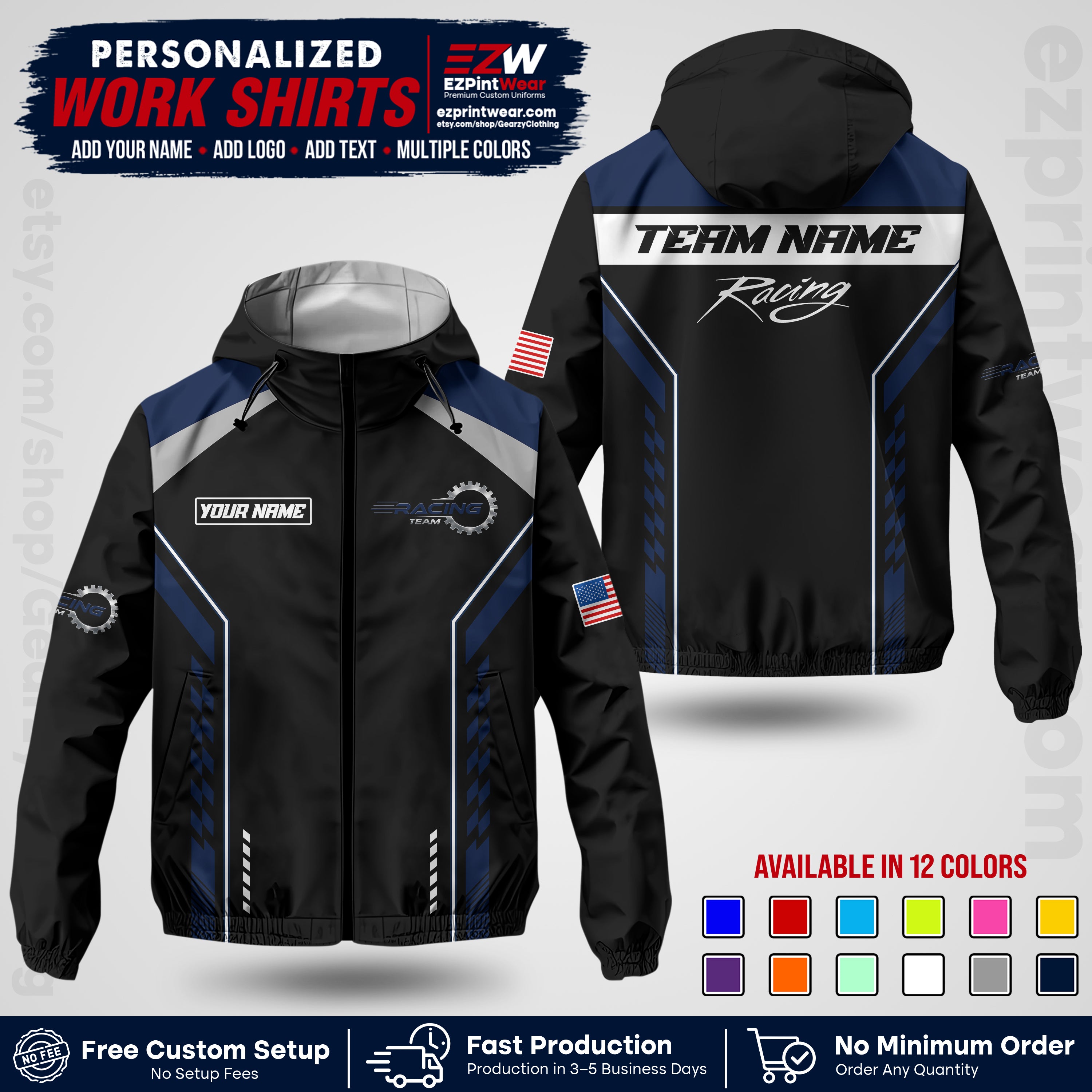 Custom Racing Windbreaker Jacket with Name, Logo & Text | Race Team Uniform | Motorsport Apparel RCJK13