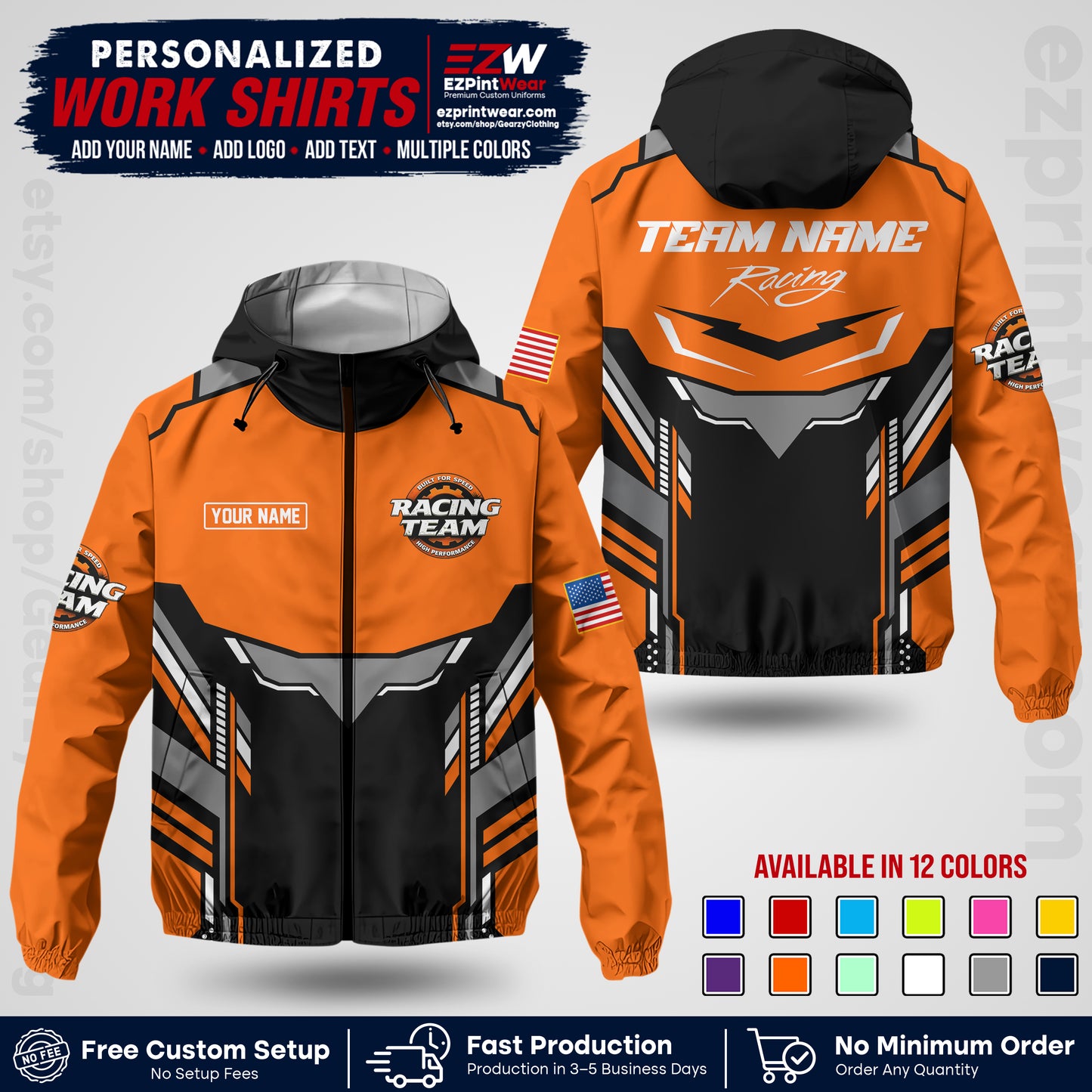 Custom Racing Windbreaker Jacket with Name, Logo & Text | Race Team Uniform | Motorsport Apparel RCJK11