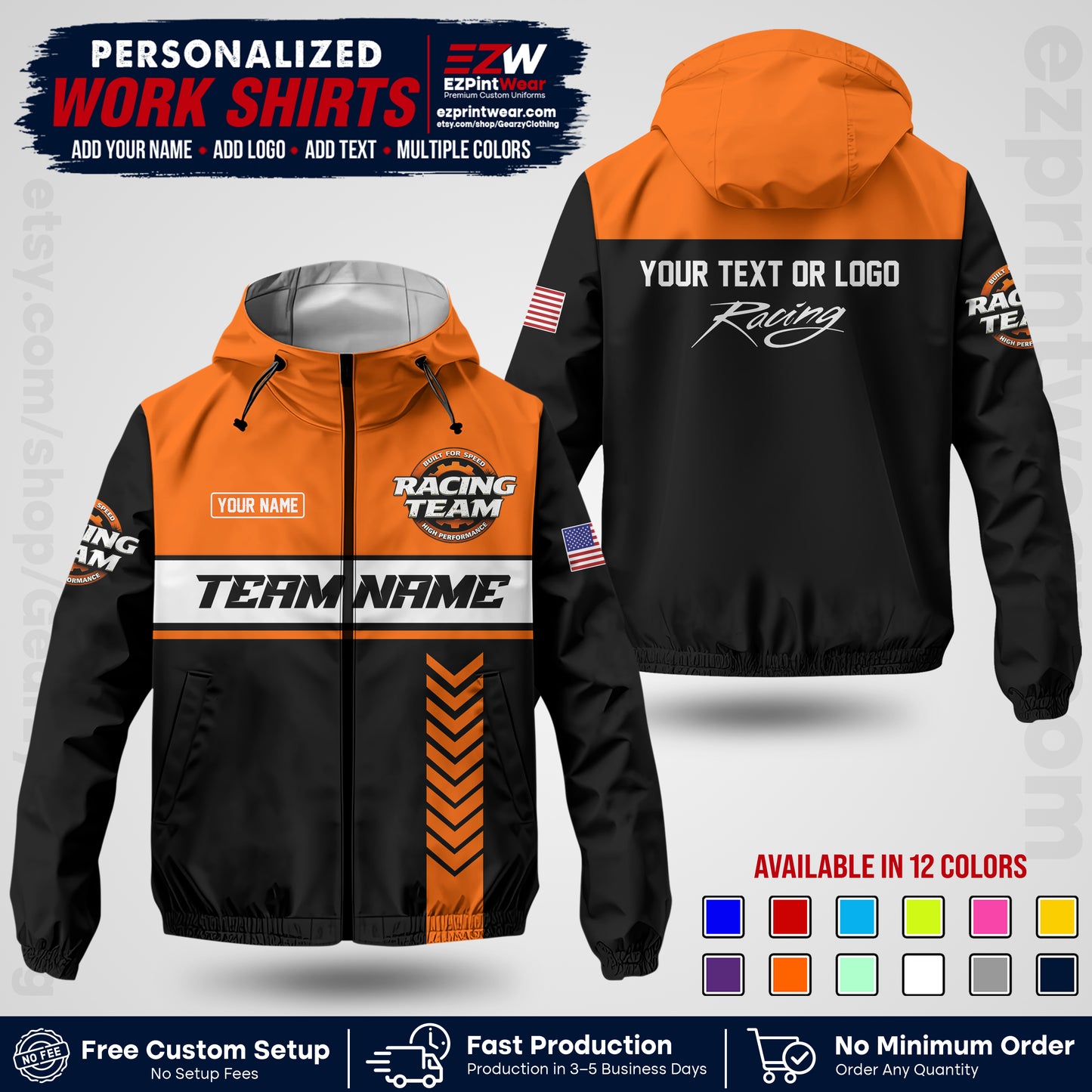 Custom Racing Windbreaker Jacket with Name, Logo & Text | Race Team Uniform | Motorsport Apparel RCJK02