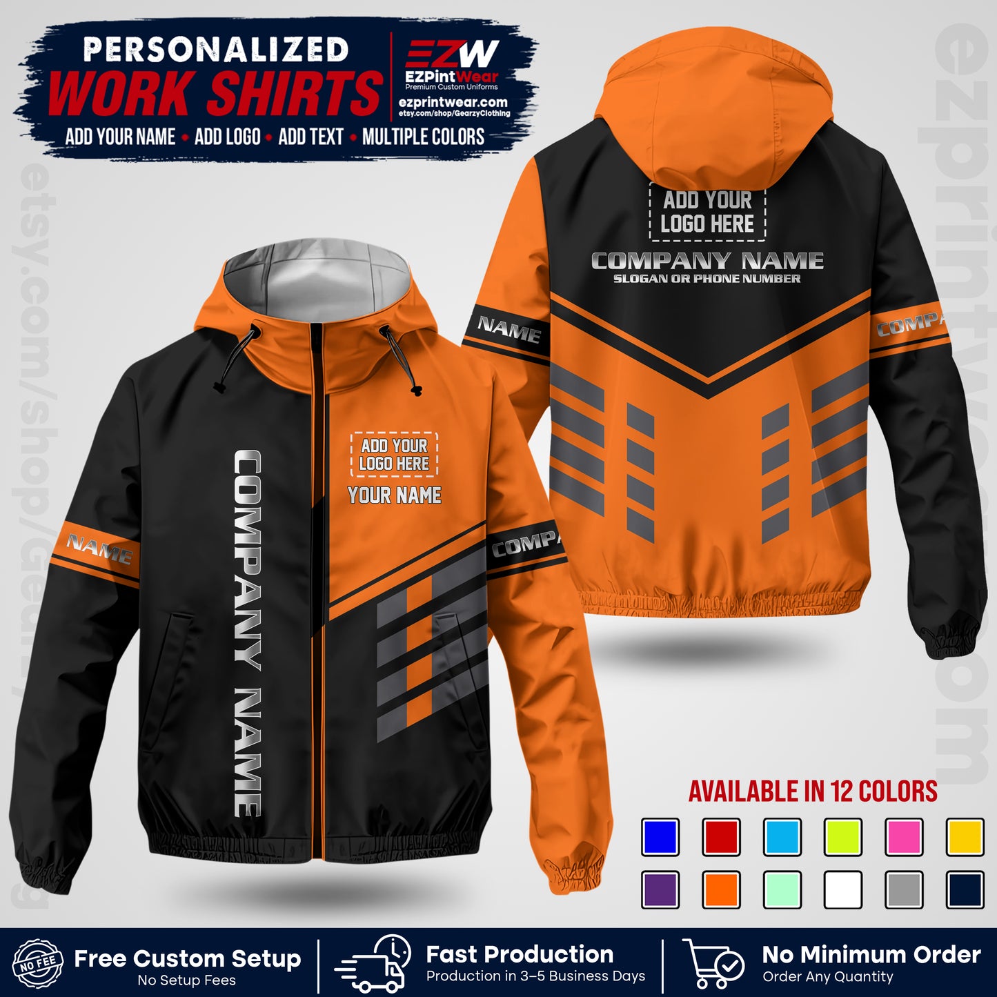 Custom Windbreaker Jacket with Name, Logo & Text, All Over Print Company Workwear, Employee Uniform WBJK09