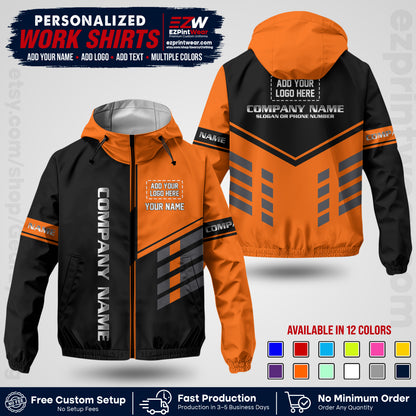 Custom Windbreaker Jacket with Name, Logo & Text, All Over Print Company Workwear, Employee Uniform WBJK09