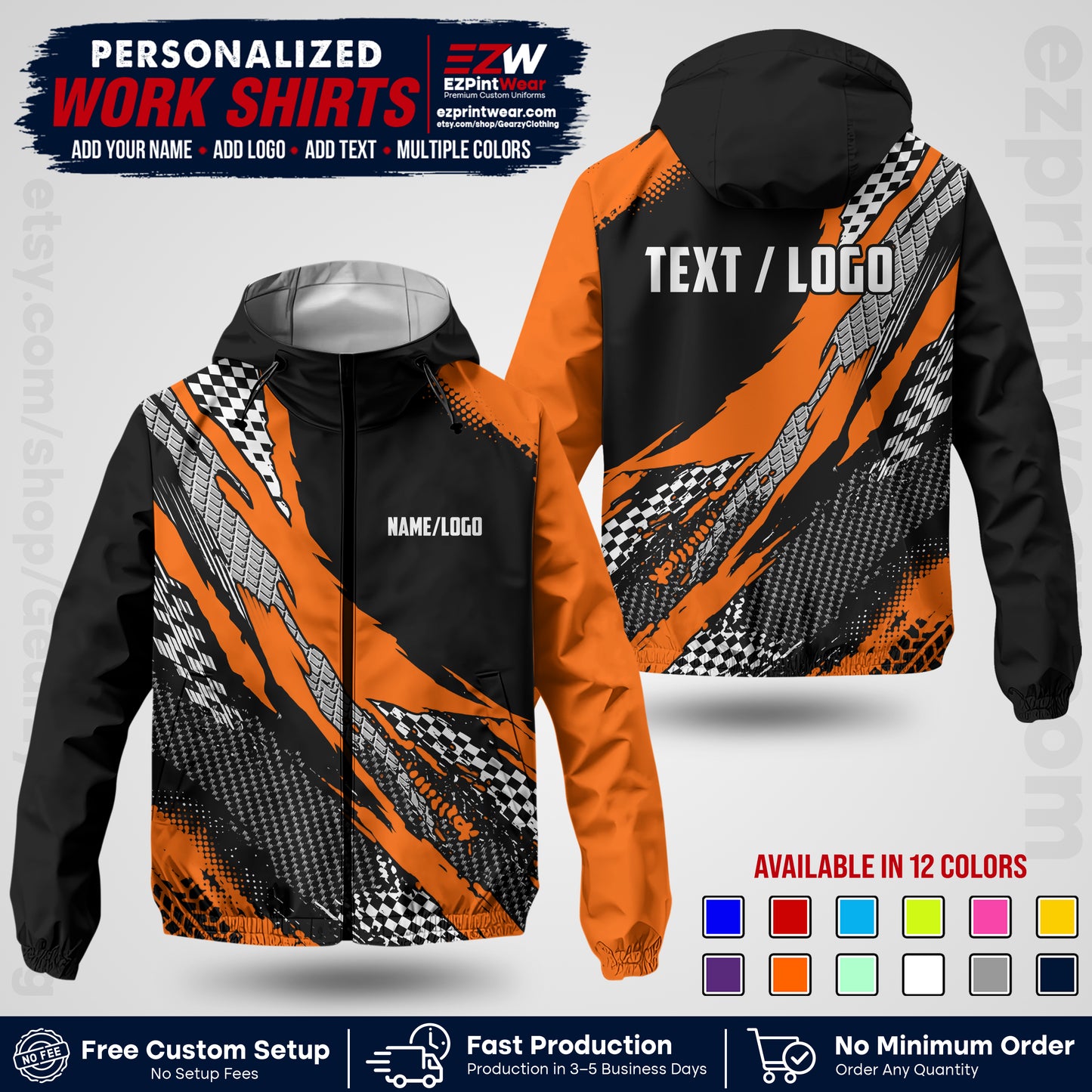 Custom Racing Windbreaker Jacket with Name, Logo & Text | Race Team Uniform | Motorsport Apparel RCJK05