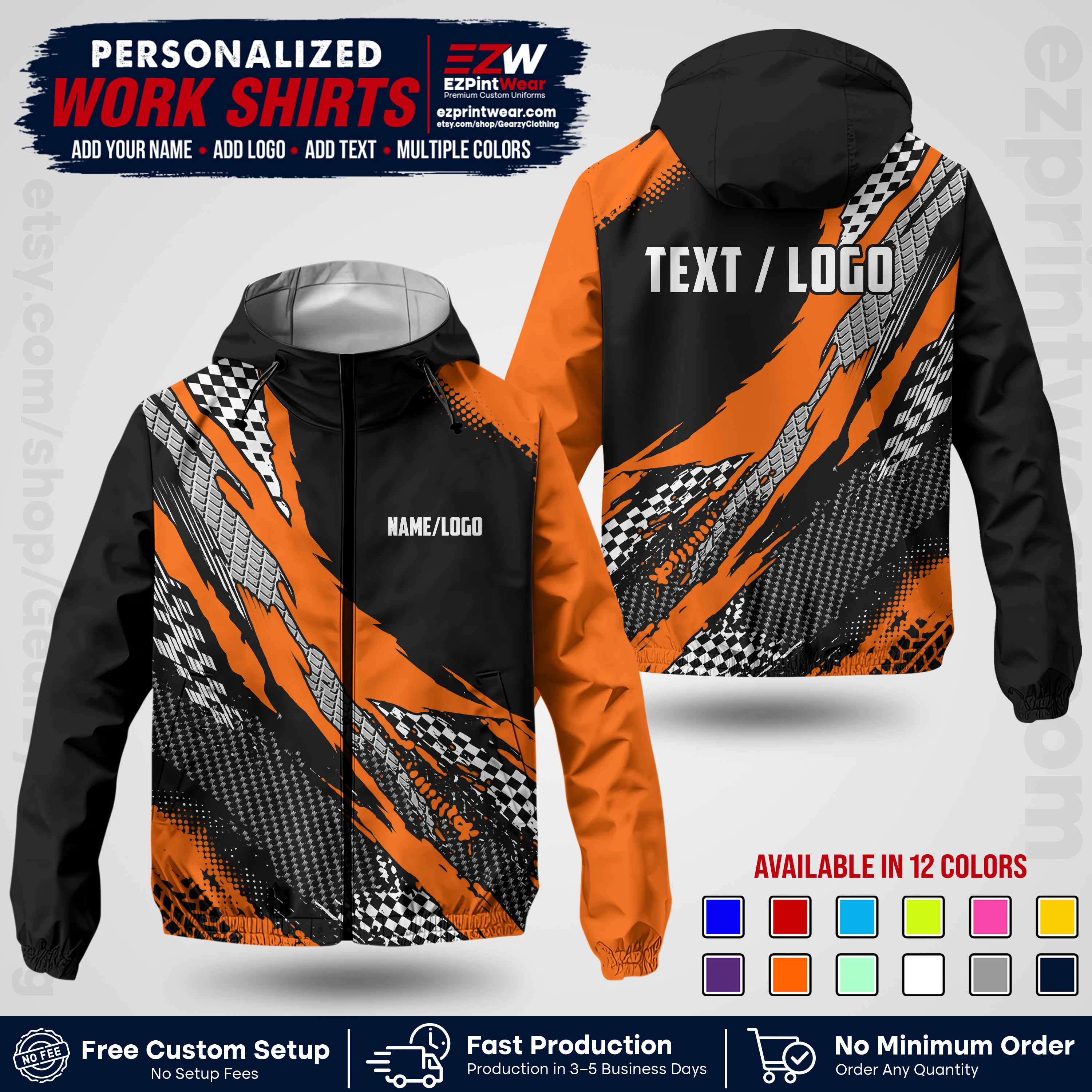 Custom Racing Windbreaker Jacket with Name, Logo & Text | Race Team Uniform | Motorsport Apparel RCJK05