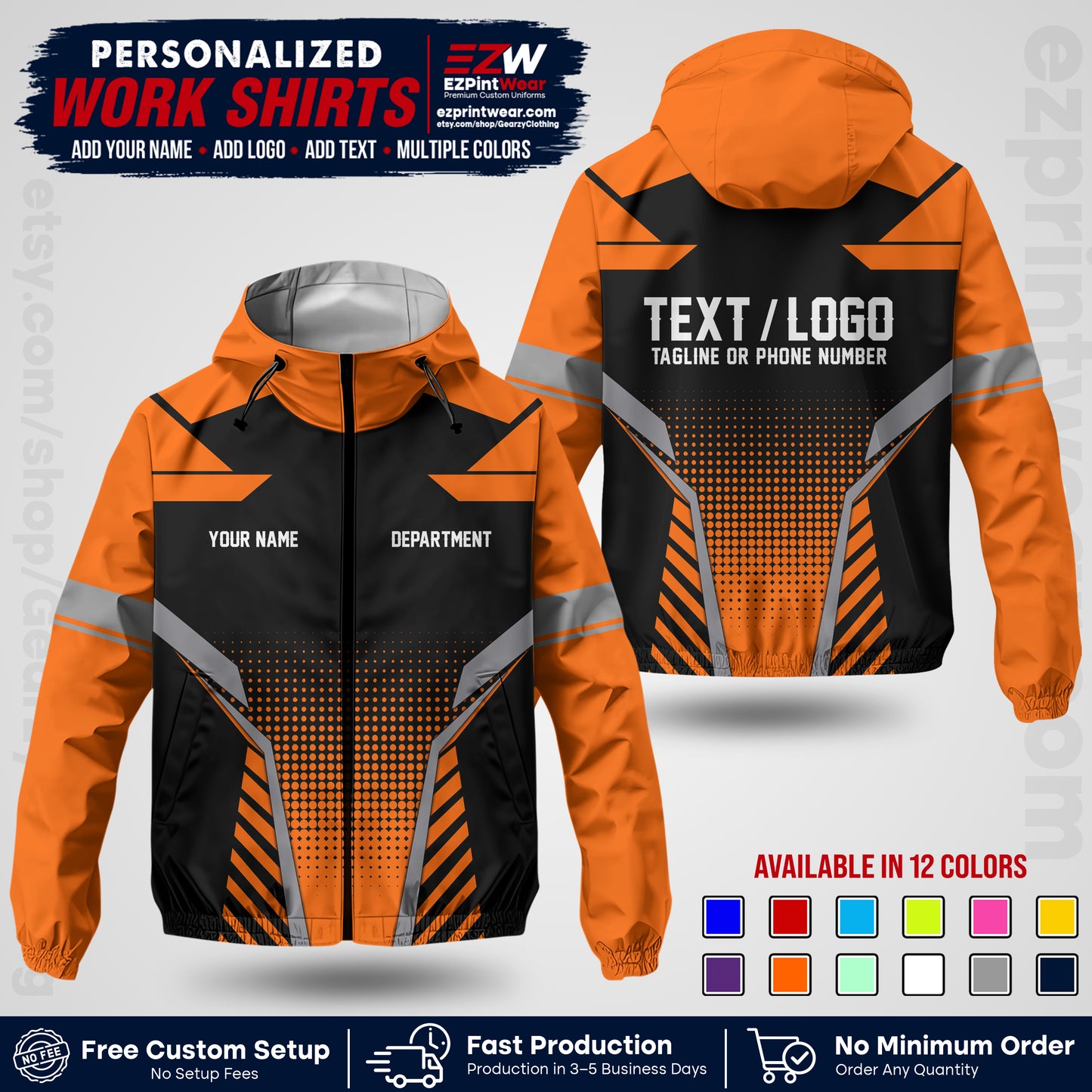 Custom Windbreaker Jacket with Name, Logo & Text, All Over Print Company Workwear, Employee Uniform WBJK01