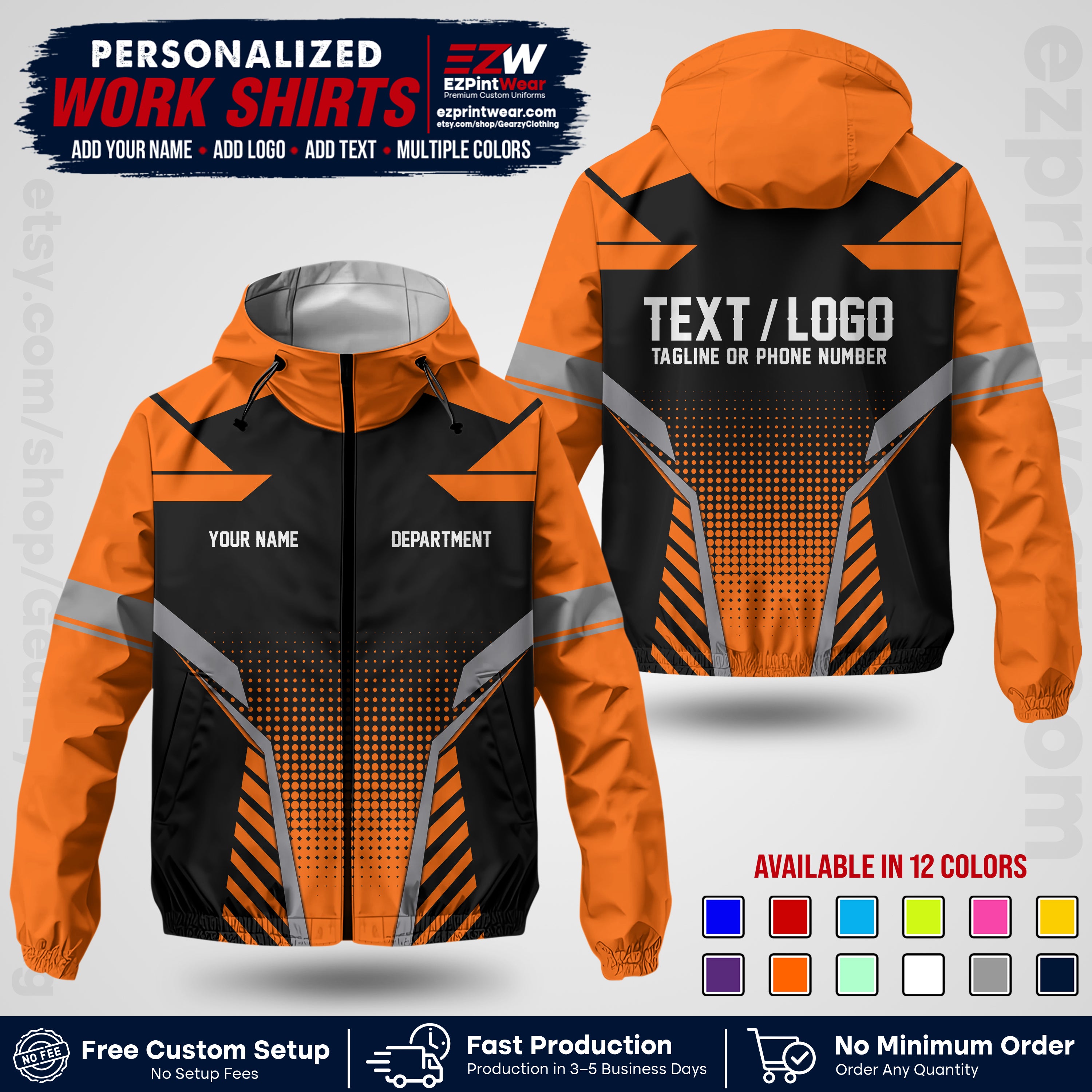 Custom Windbreaker Jacket with Name, Logo & Text, All Over Print Company Workwear, Employee Uniform WBJK01