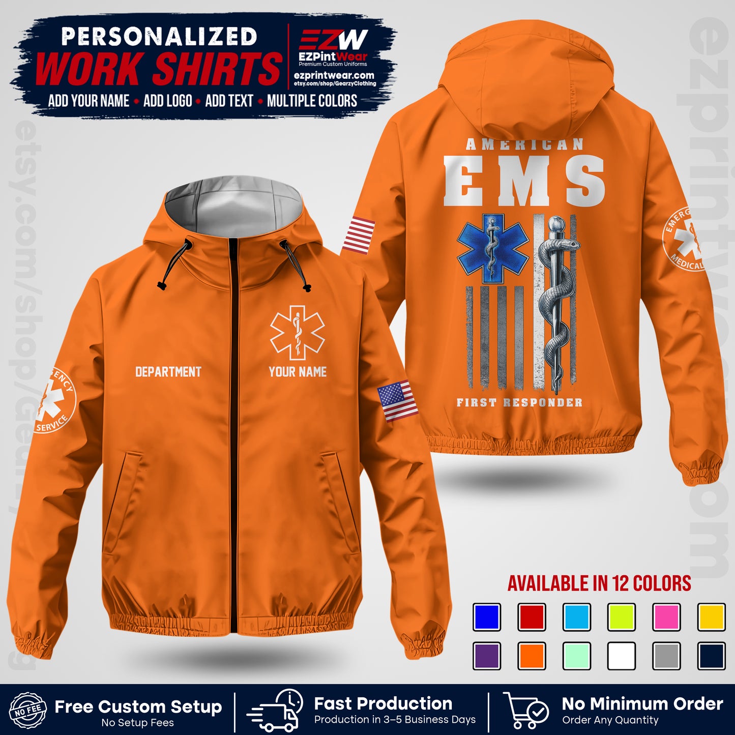 Custom EMS Windbreaker Jacket with Name, Logo & Text | EMS Team Uniform | EMS Apparel EMSJK 03