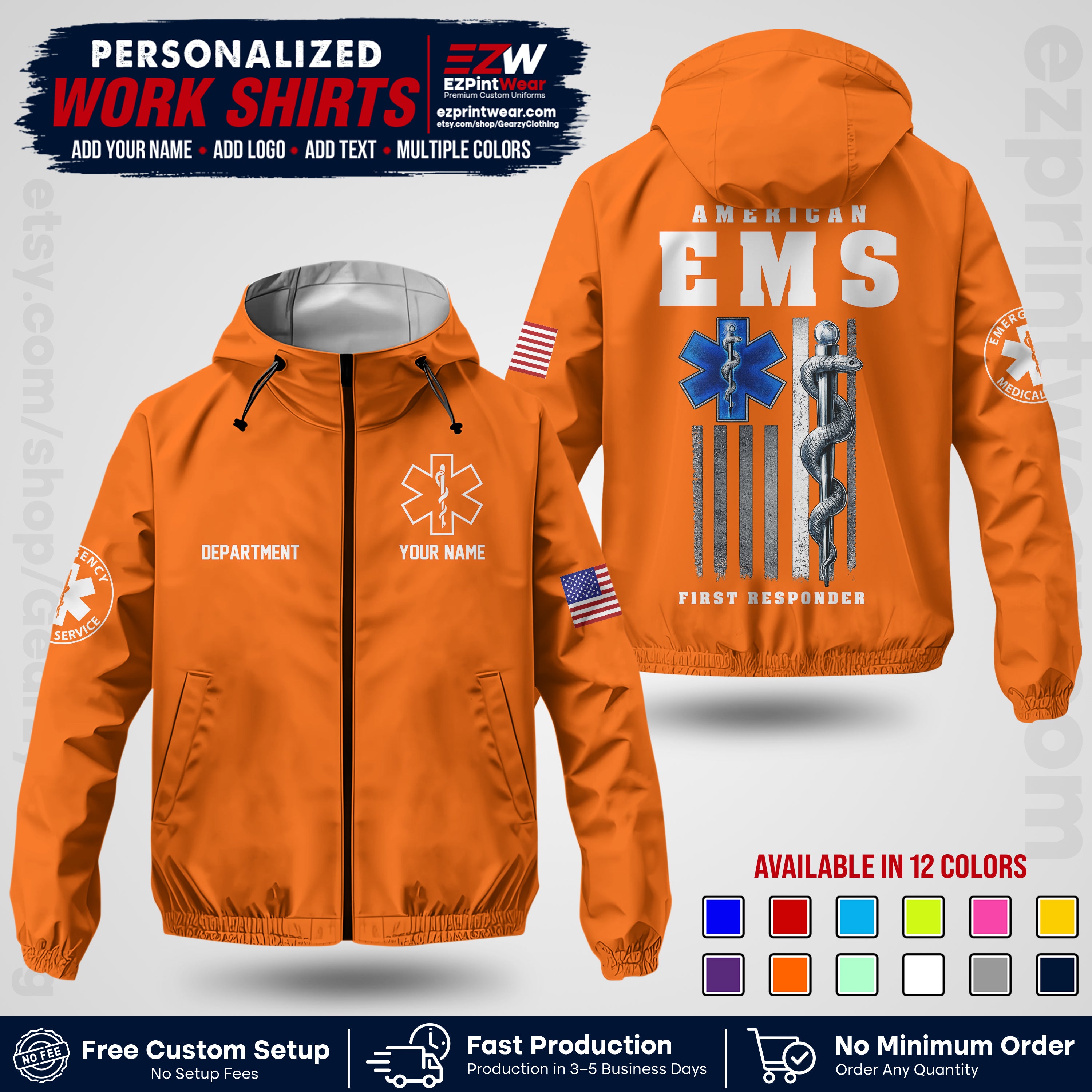 Custom EMS Windbreaker Jacket with Name, Logo & Text | EMS Team Uniform | EMS Apparel EMSJK 03