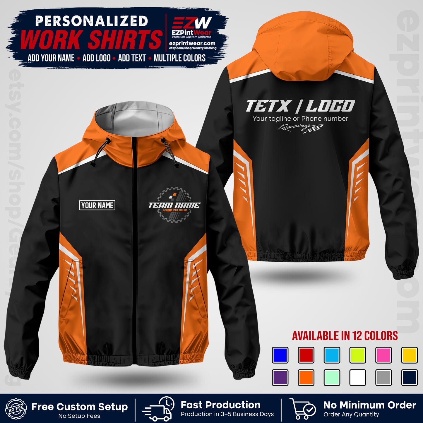 Custom Racing Windbreaker Jacket with Name, Logo & Text | Race Team Uniform | Motorsport Apparel RCJK07