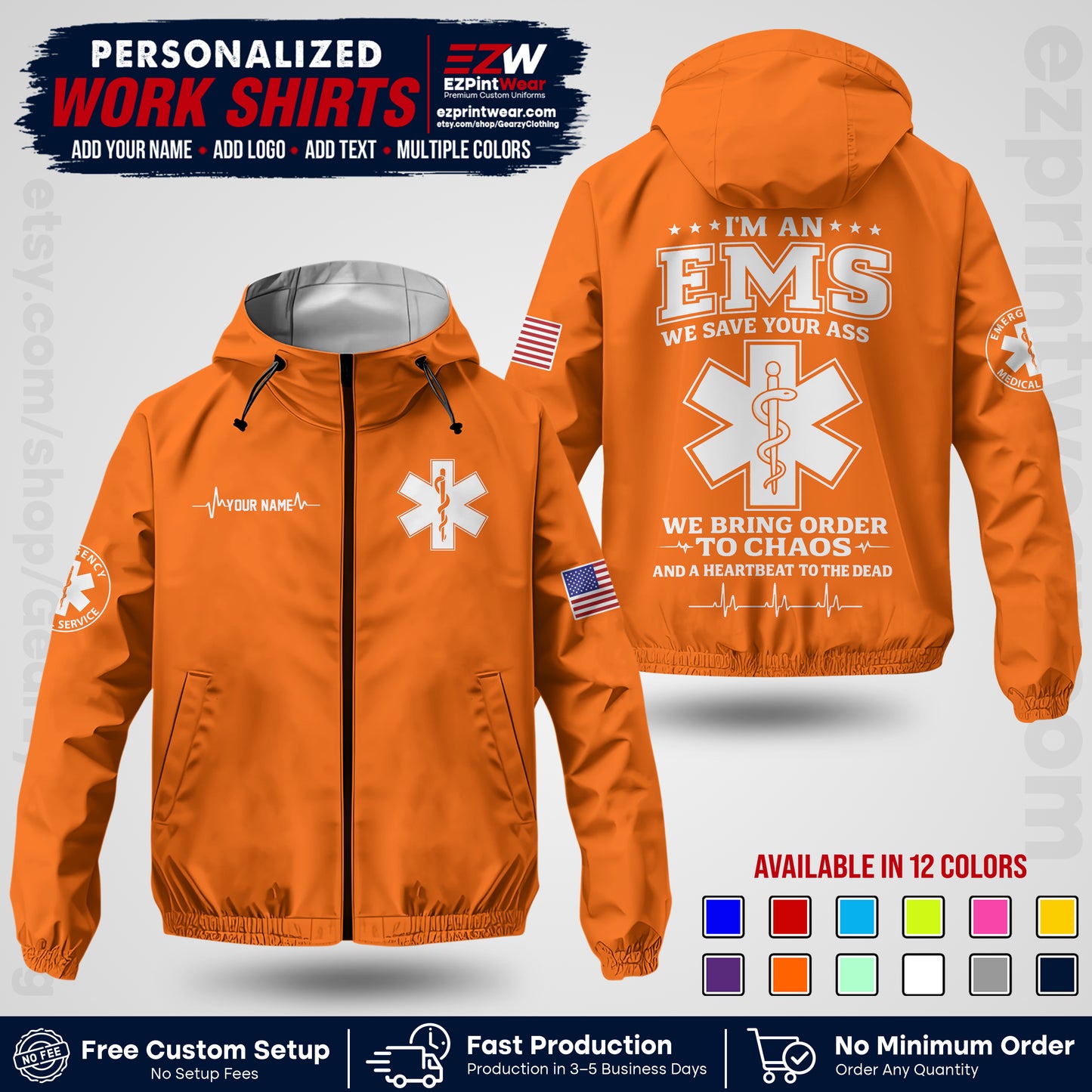 Custom EMS Windbreaker Jacket with Name, Logo & Text | EMS Team Uniform | EMS Apparel EMSJK 05