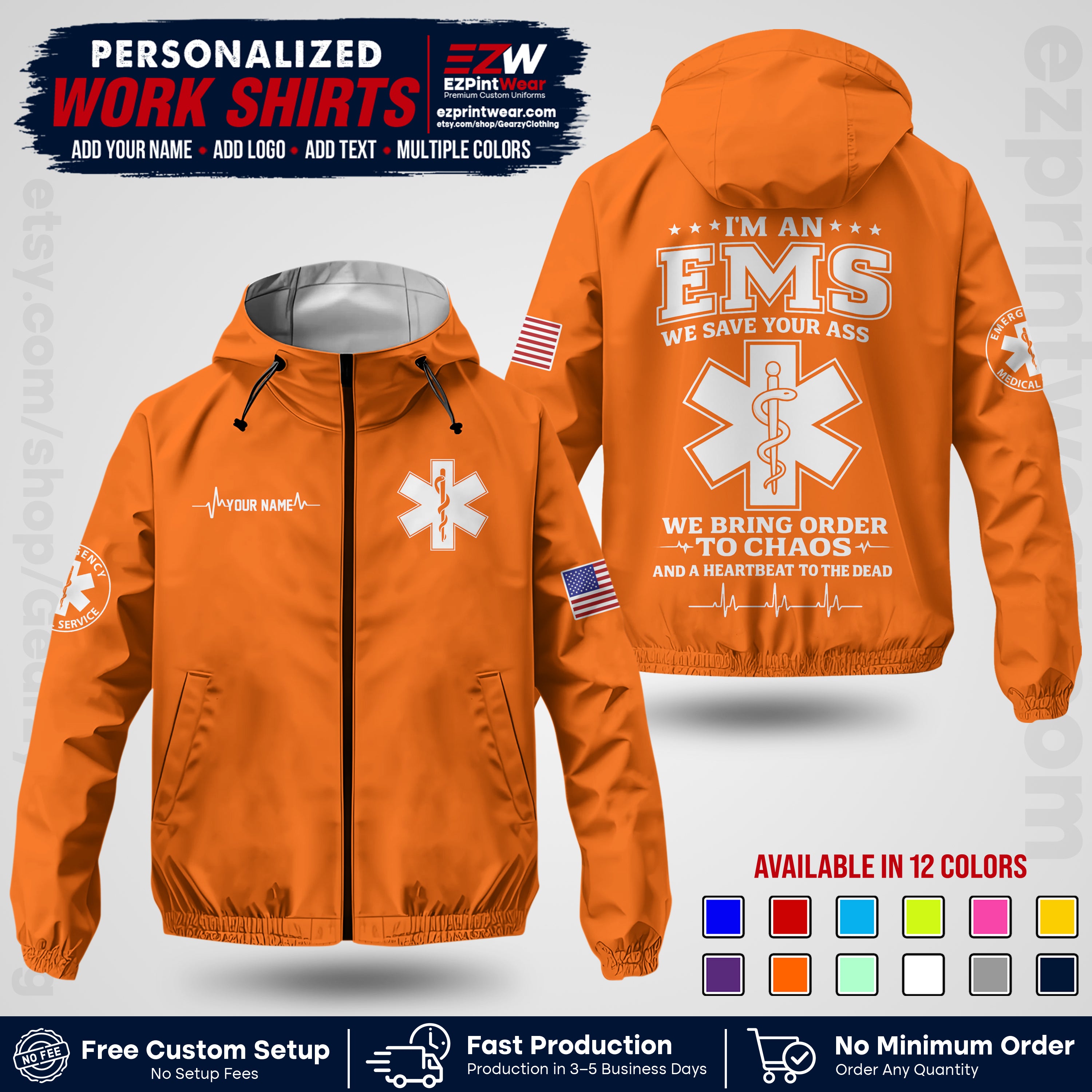 Custom EMS Windbreaker Jacket with Name, Logo & Text | EMS Team Uniform | EMS Apparel EMSJK 05