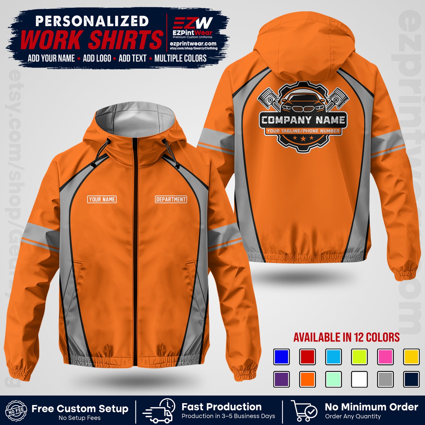 Custom Mechanic Work Shirt with Name, Logo & Text | Auto Shop Uniform | Company Workwear | Employee Uniform MCNJK09