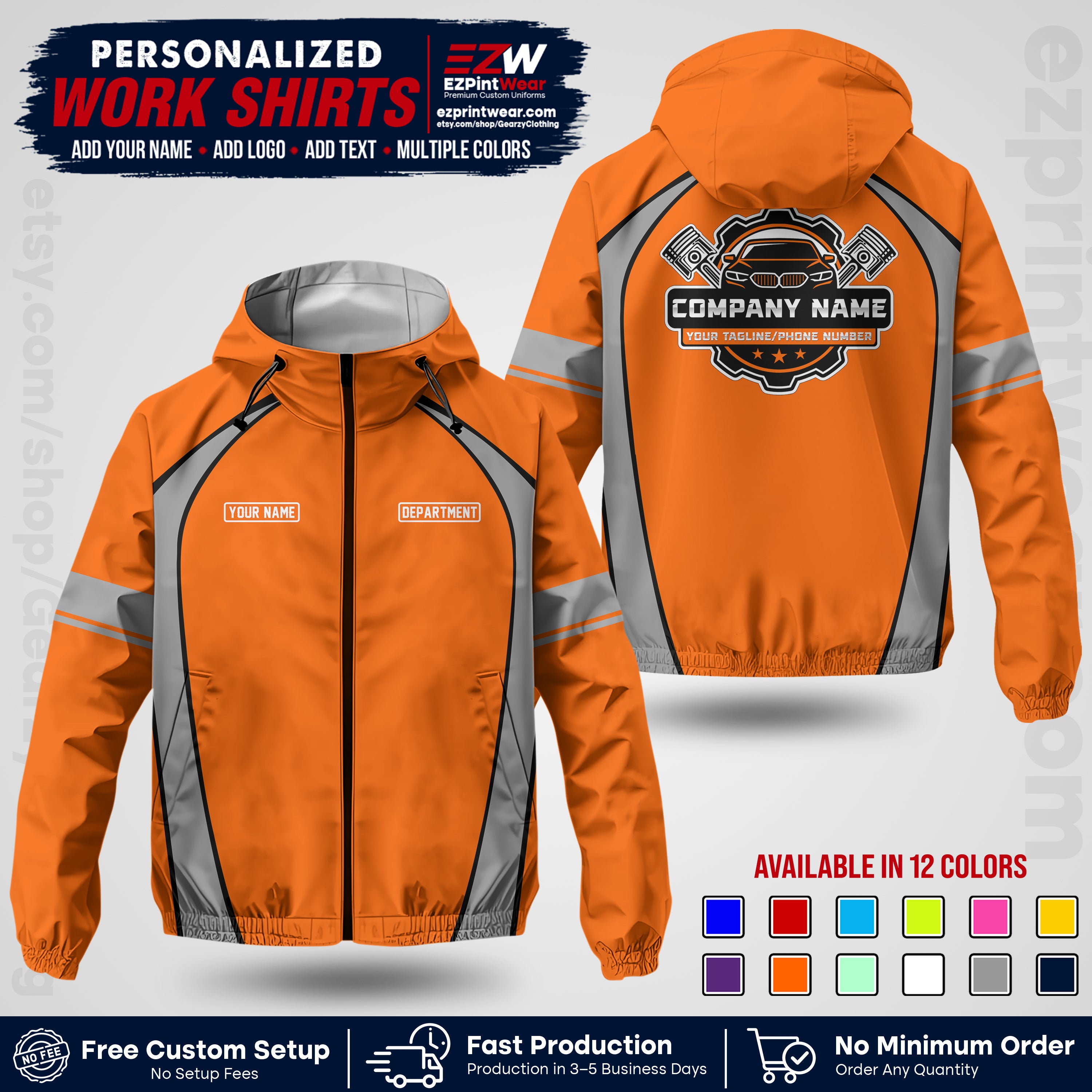 Custom Mechanic Work Shirt with Name, Logo & Text | Auto Shop Uniform | Company Workwear | Employee Uniform MCNJK09