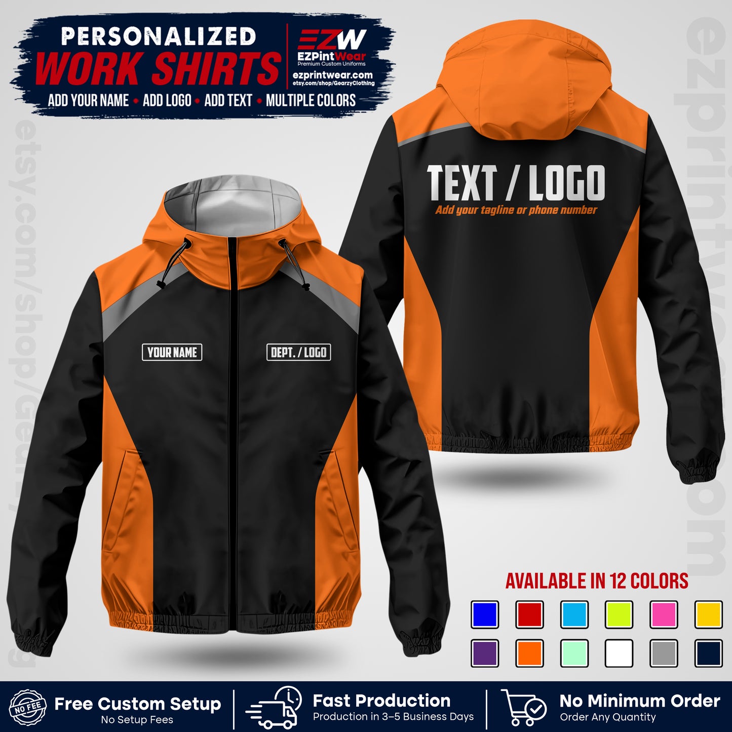 Custom Windbreaker Jacket with Name, Logo & Text, All Over Print Company Workwear, Employee Uniform WBJK05
