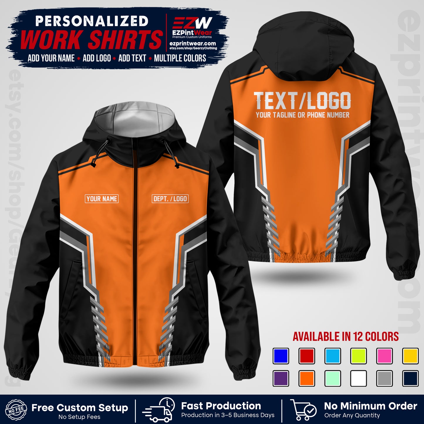 Custom Windbreaker Jacket with Name, Logo & Text, All Over Print Company Workwear, Employee Uniform WBJK15