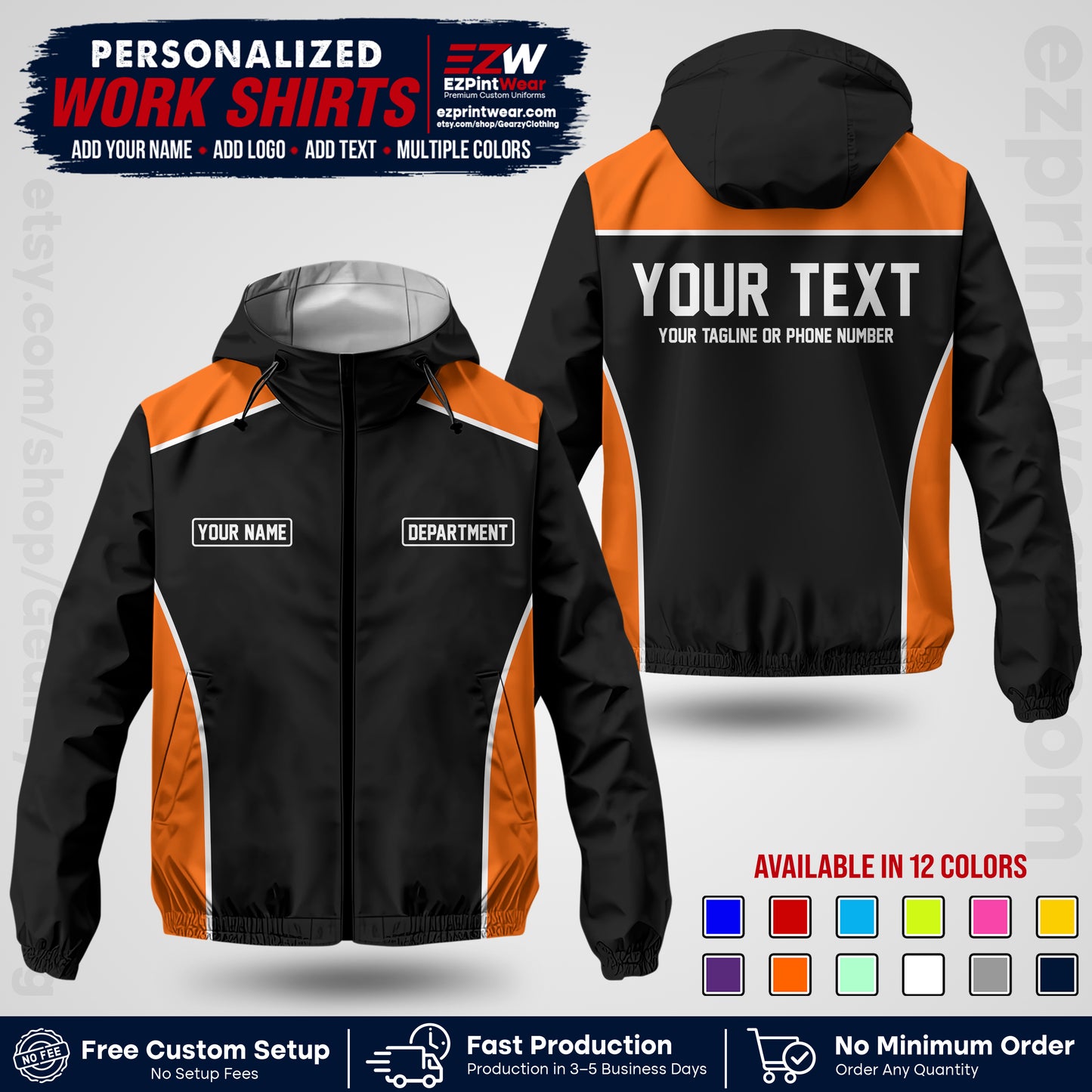 Custom Windbreaker Jacket with Name, Logo & Text, All Over Print Company Workwear, Employee Uniform WBJK12