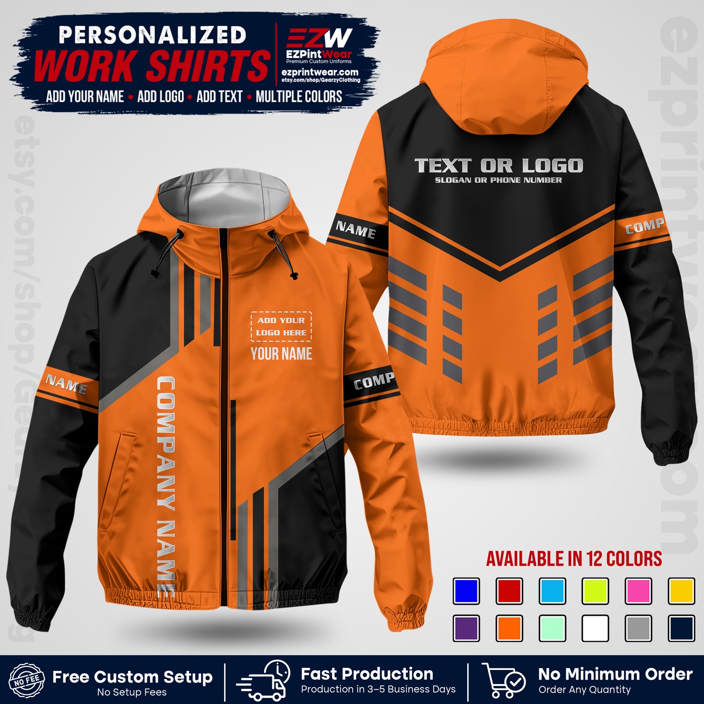 Custom Windbreaker Jacket with Name, Logo & Text, All Over Print Company Workwear, Employee Uniform WBJK10