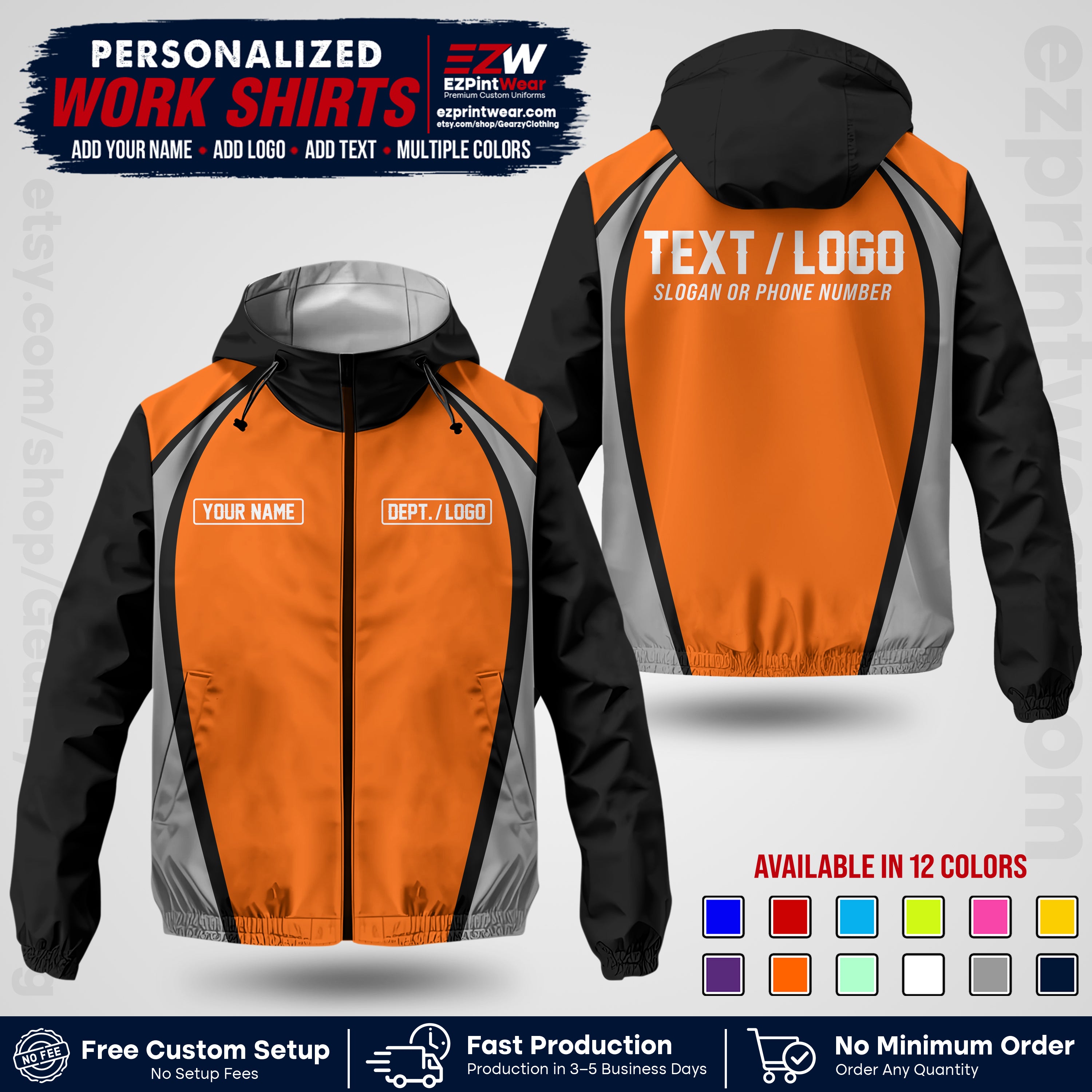 Custom Windbreaker Jacket with Name, Logo & Text, All Over Print Company Workwear, Employee Uniform WBJK19 (Copy)