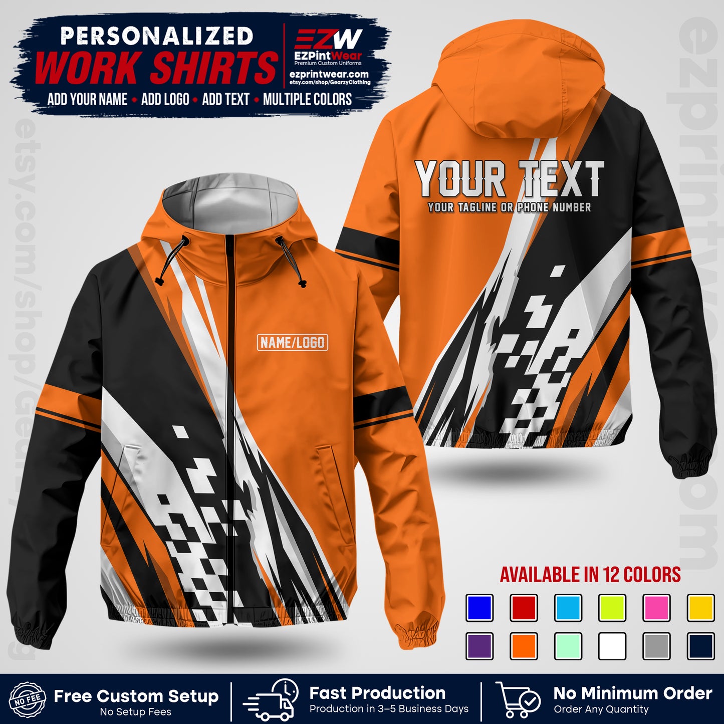 Custom Racing Windbreaker Jacket with Name, Logo & Text | Race Team Uniform | Motorsport Apparel RCJK04