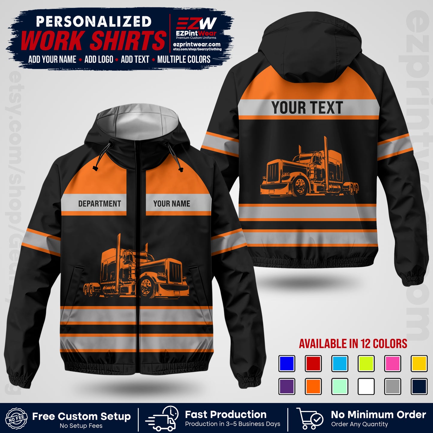 Personalized Trucking Windbreaker Jacket | Custom Company Workwear | Non-Reflective Reflective Style Safety Jacket | Company Uniform Jacket TWJK 02