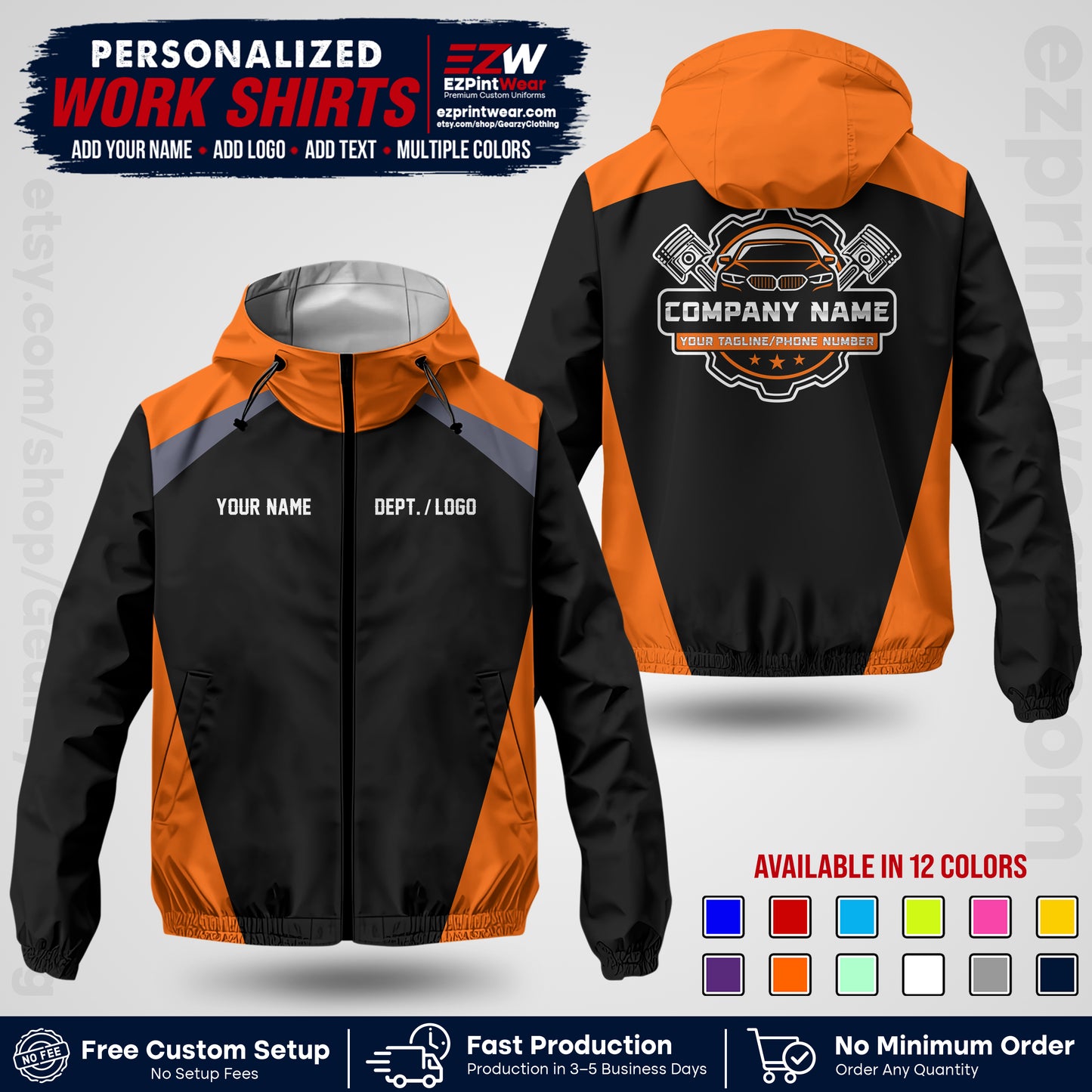 Custom Mechanic Work Shirt with Name, Logo & Text | Auto Shop Uniform | Company Workwear | Employee Uniform MCNJK03