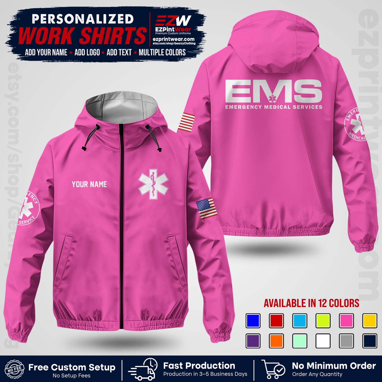 Custom EMS Windbreaker Jacket with Name, Logo & Text | EMS Team Uniform | EMS Apparel EMSJK 01