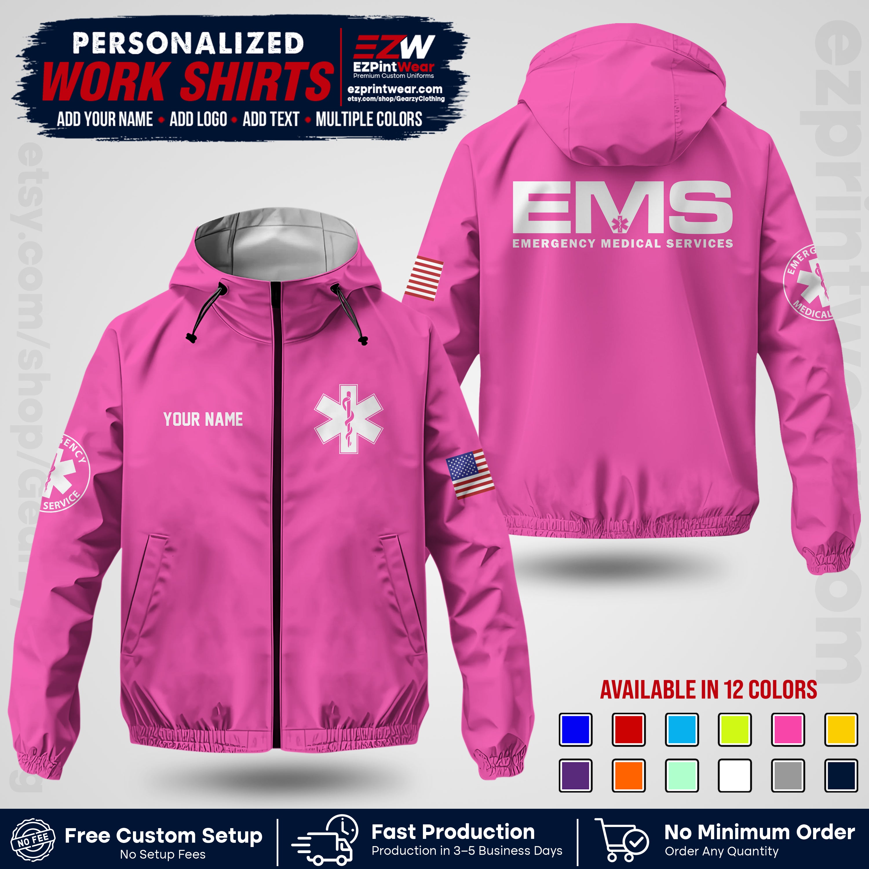 Custom EMS Windbreaker Jacket with Name, Logo & Text | EMS Team Uniform | EMS Apparel EMSJK 01