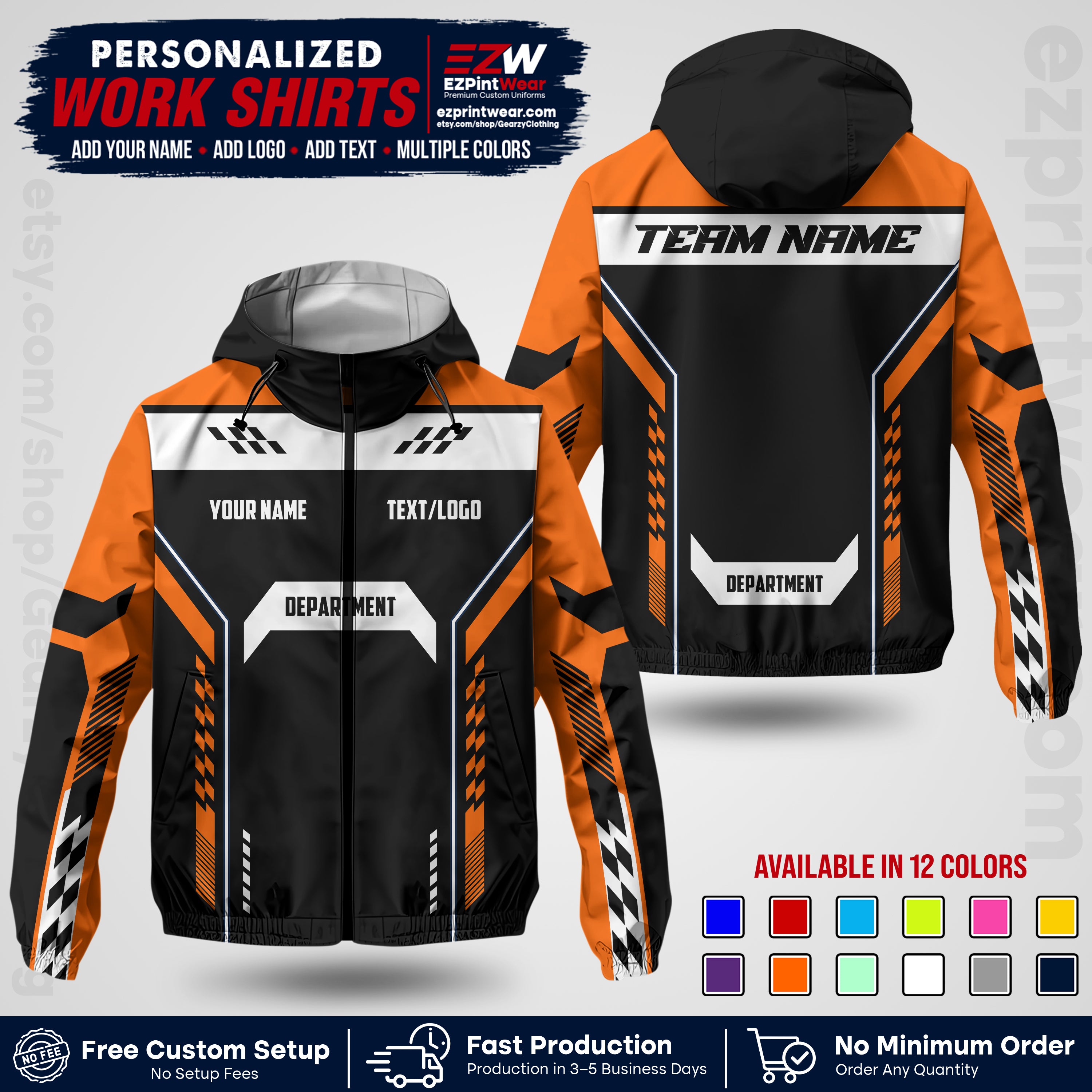 Custom Windbreaker Jacket with Name, Logo & Text, All Over Print Company Workwear, Employee Uniform WBJK18