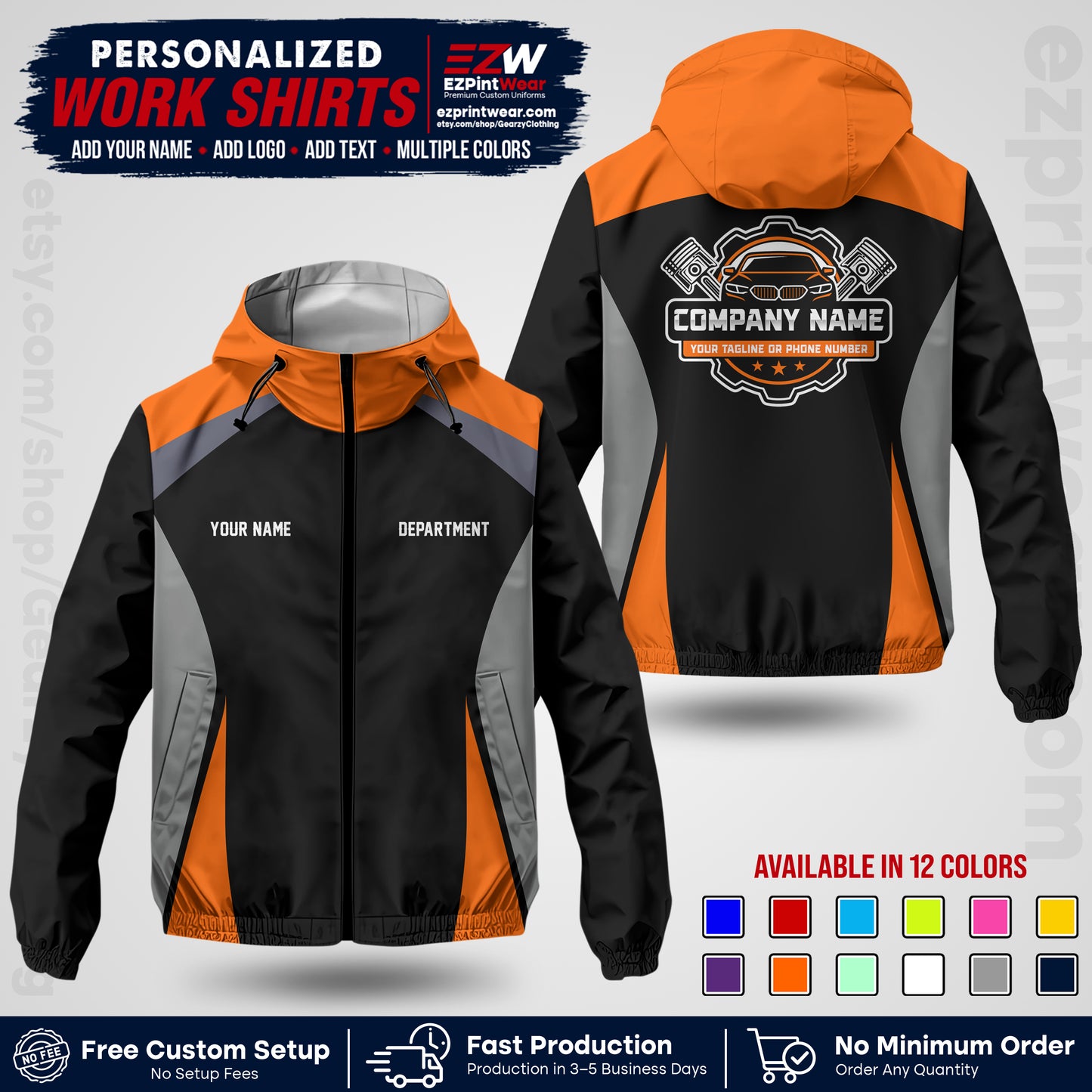 Custom Mechanic Work Shirt with Name, Logo & Text | Auto Shop Uniform | Company Workwear | Employee Uniform MCNJK08