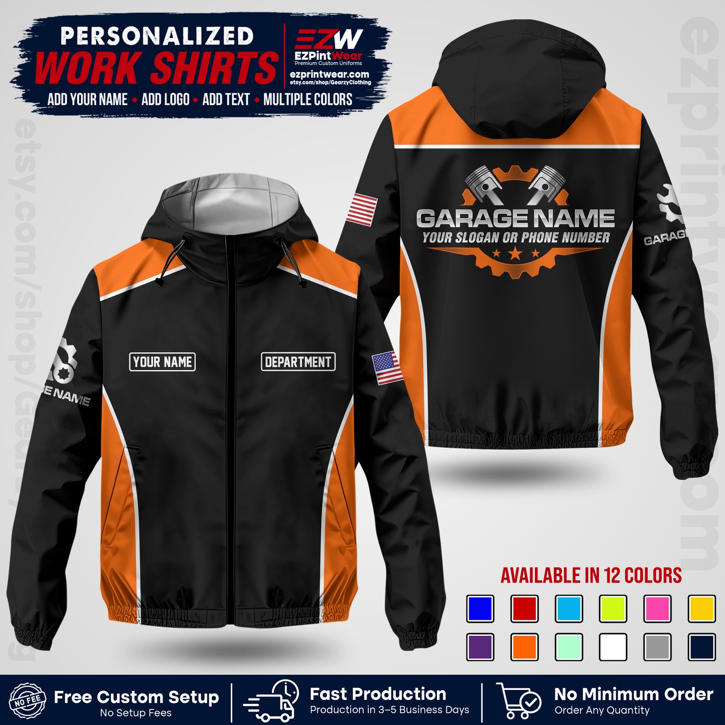 Custom Mechanic Work Shirt with Name, Logo & Text | Auto Shop Uniform | Company Workwear | Employee Uniform MCNJK07