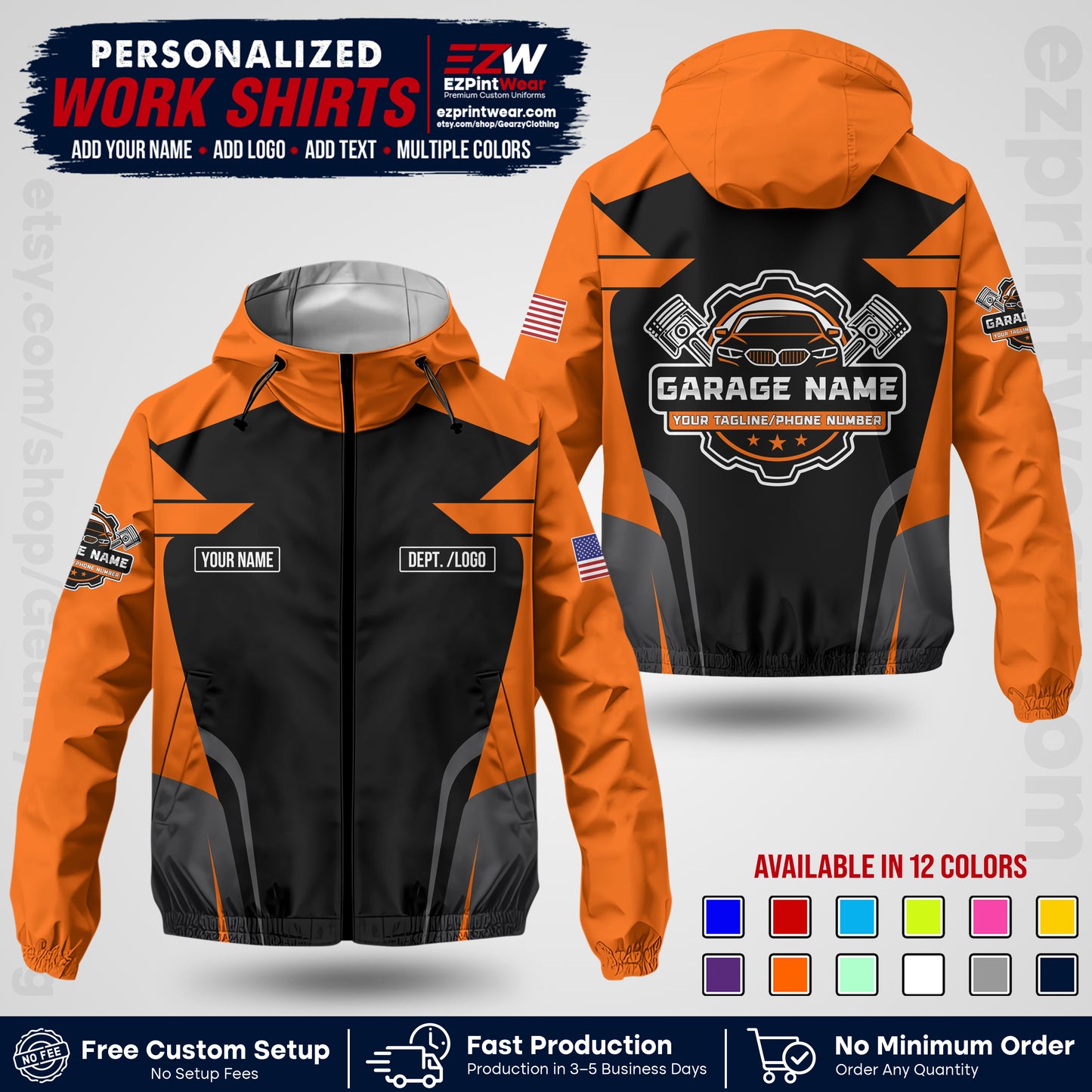 Custom Mechanic Work Shirt with Name, Logo & Text | Auto Shop Uniform | Company Workwear | Employee Uniform MCNJK04