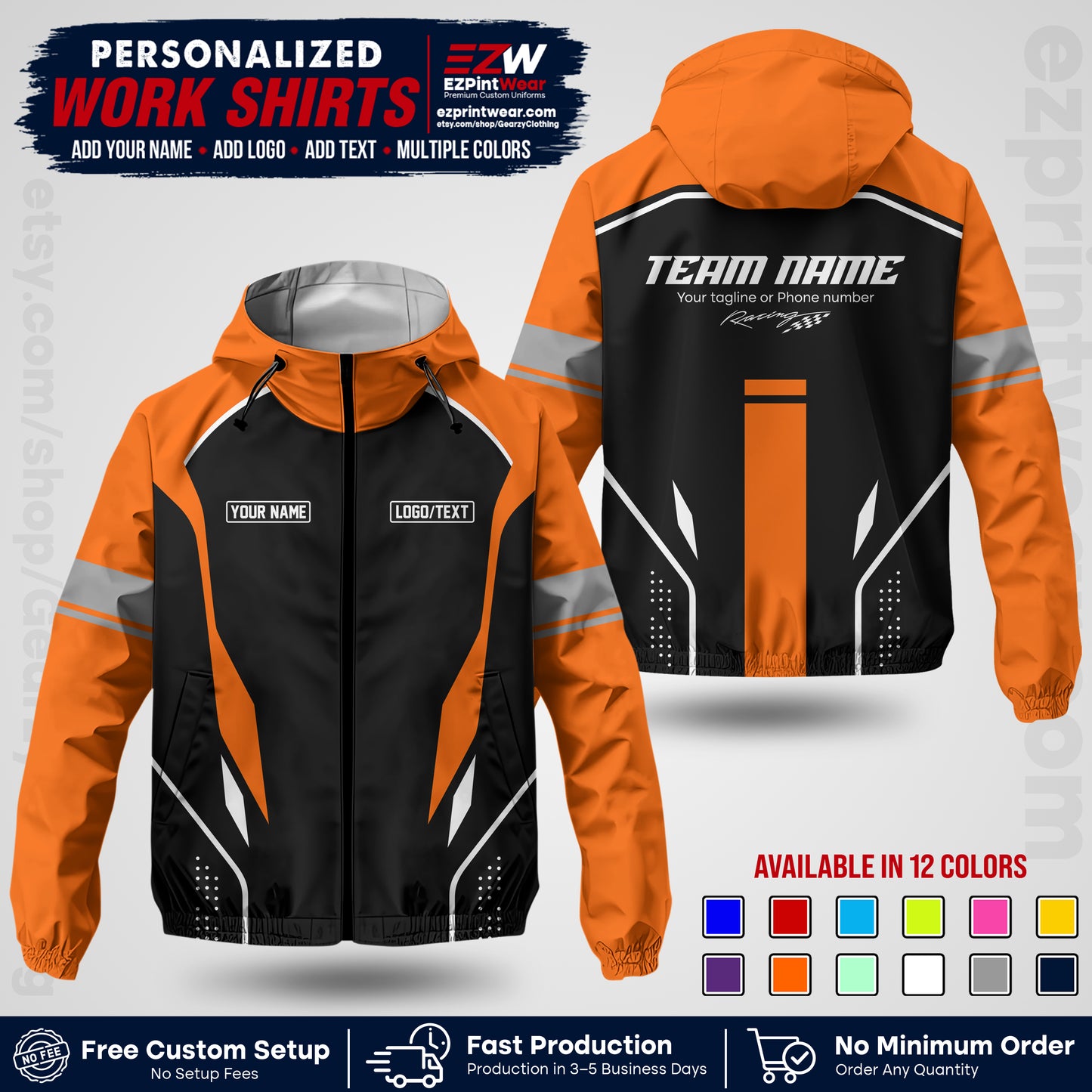 Custom Racing Windbreaker Jacket with Name, Logo & Text | Race Team Uniform | Motorsport Apparel RCJK06