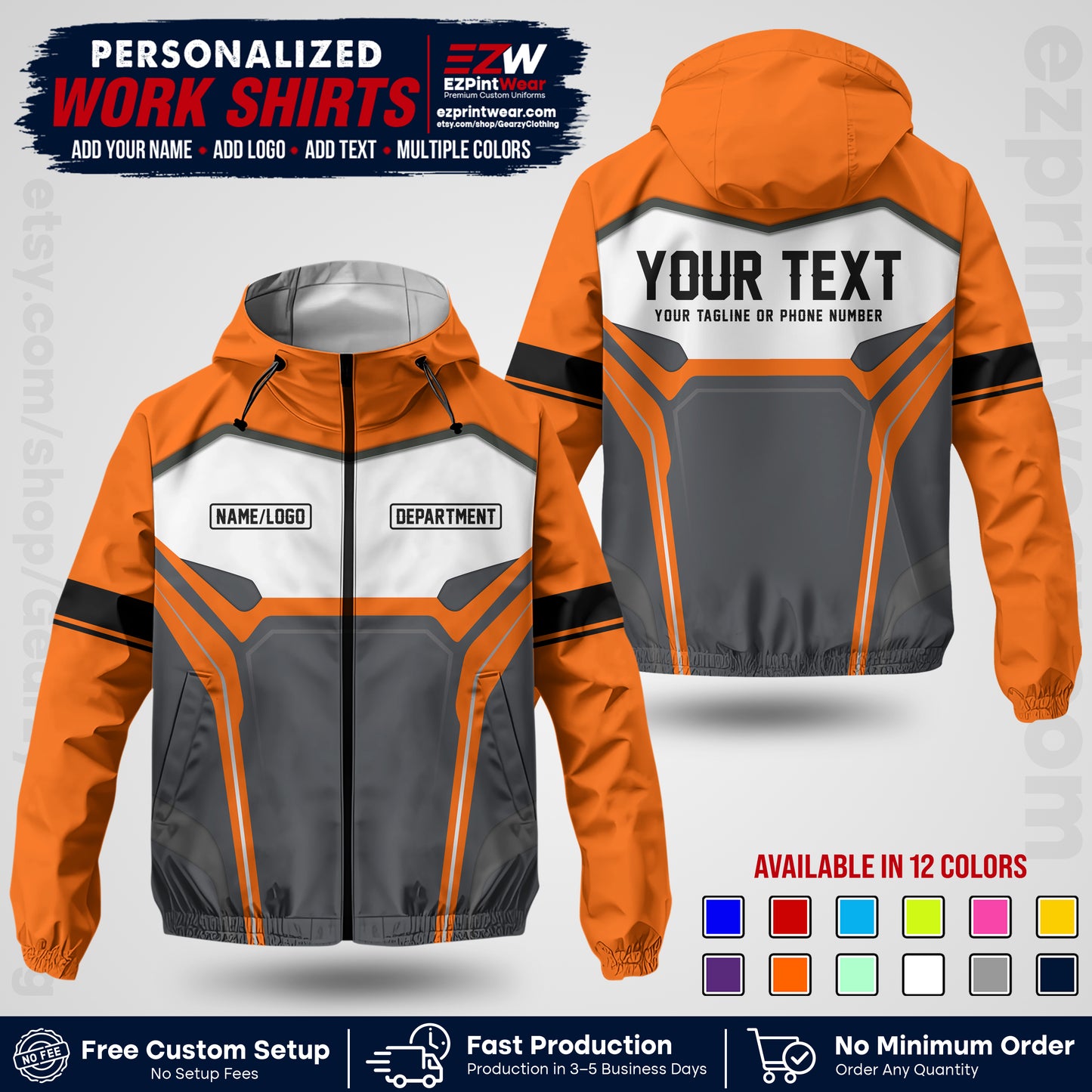 Custom Windbreaker Jacket with Name, Logo & Text, All Over Print Company Workwear, Employee Uniform WBJK06