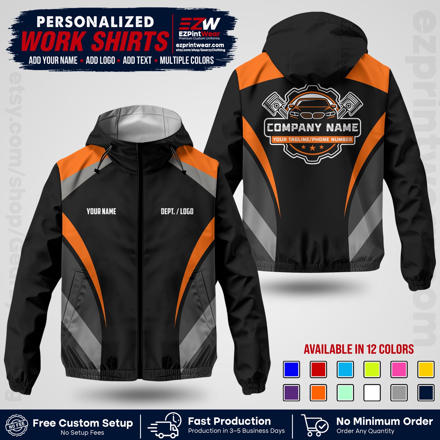 Custom Mechanic Work Shirt with Name, Logo & Text | Auto Shop Uniform | Company Workwear | Employee Uniform MCNJK05