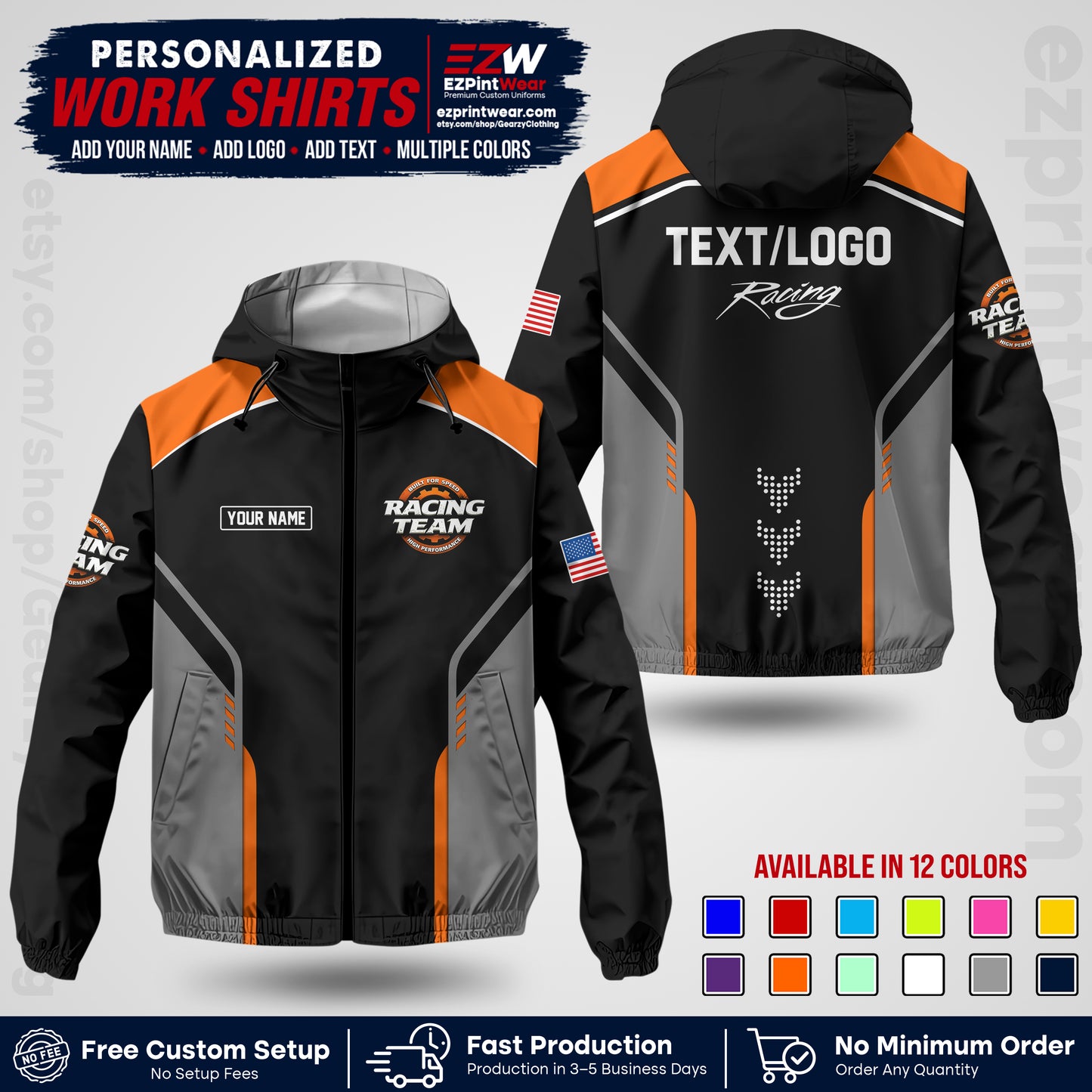 Custom Racing Windbreaker Jacket with Name, Logo & Text | Race Team Uniform | Motorsport Apparel RCJK09