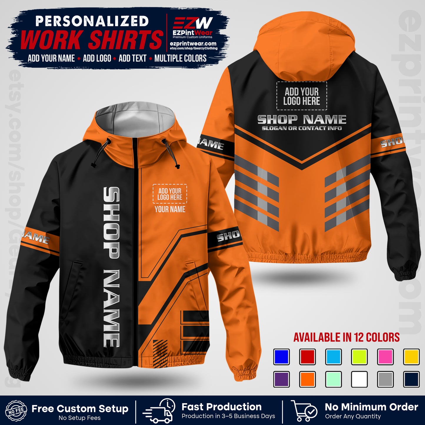 Custom Windbreaker Jacket with Name, Logo & Text, All Over Print Company Workwear, Employee Uniform WBJK11