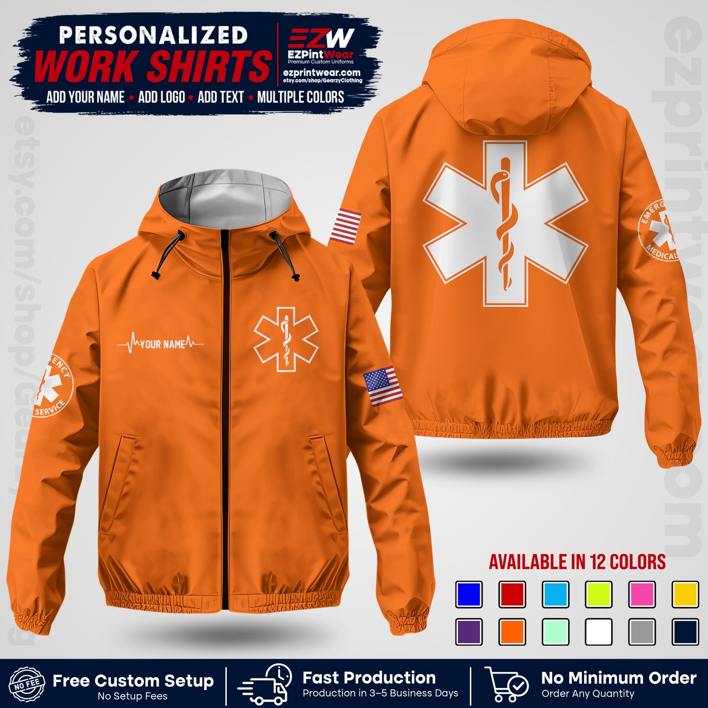 Custom EMS Windbreaker Jacket with Name, Logo & Text | EMS Team Uniform | EMS Apparel EMSJK 04
