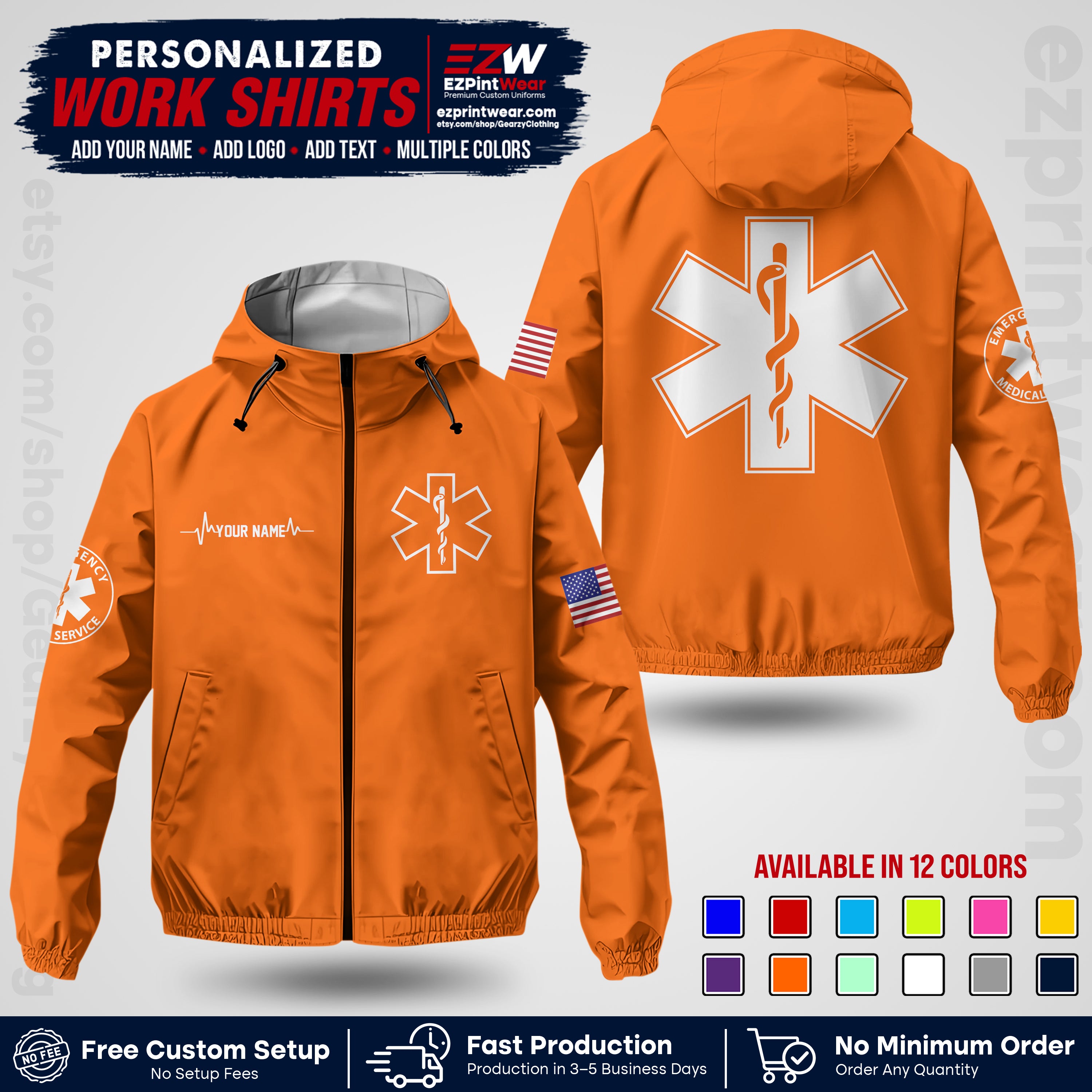 Custom EMS Windbreaker Jacket with Name, Logo & Text | EMS Team Uniform | EMS Apparel EMSJK 04