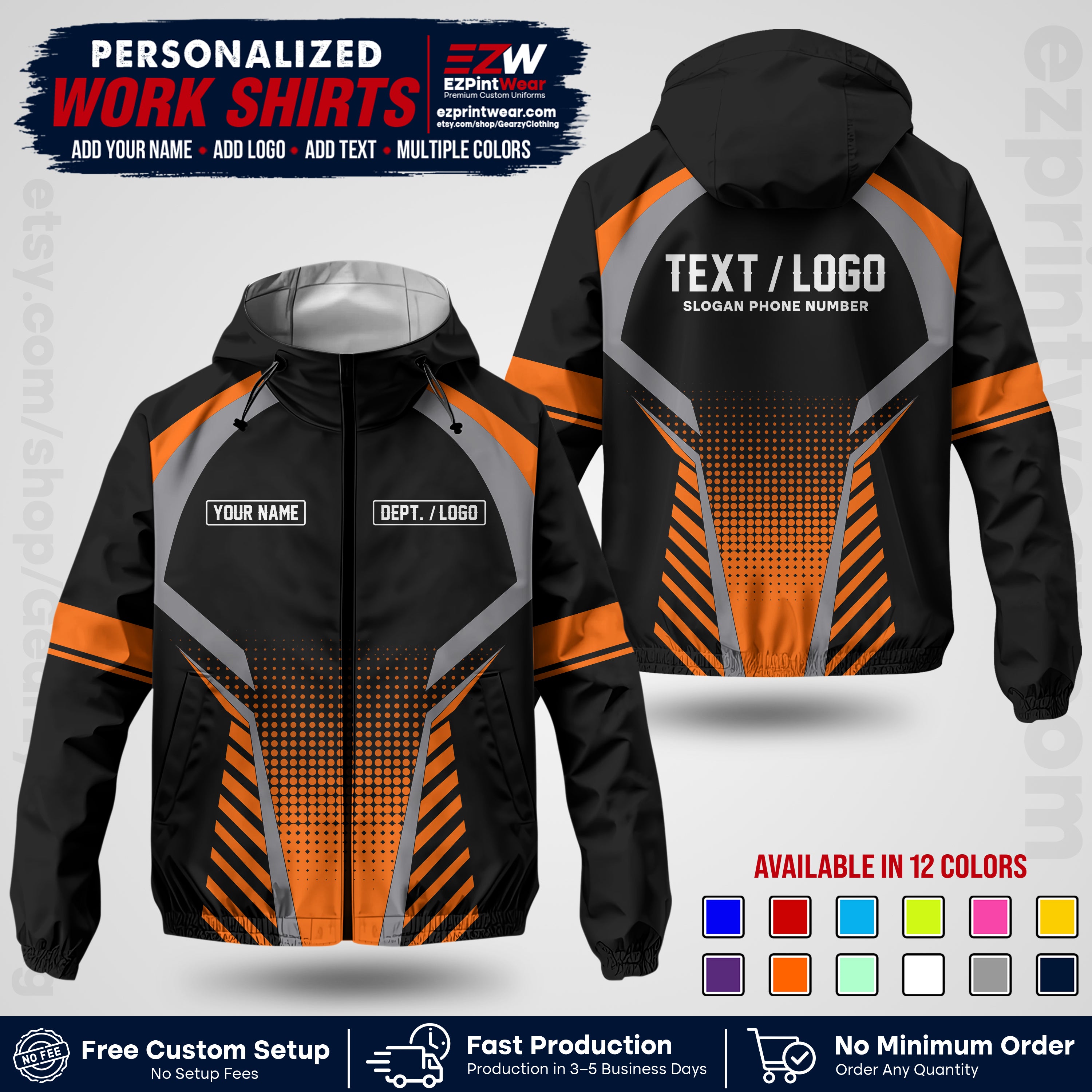 Custom Windbreaker Jacket with Name, Logo & Text, All Over Print Company Workwear, Employee Uniform WBJK19