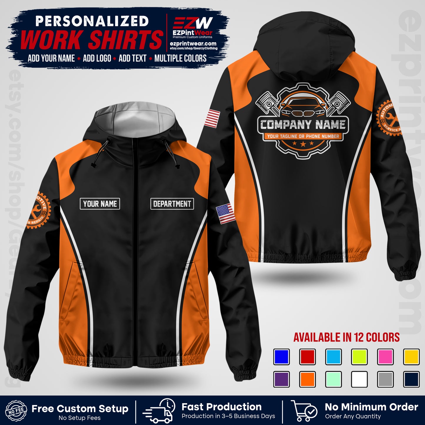 Custom Mechanic Work Shirt with Name, Logo & Text | Auto Shop Uniform | Company Workwear | Employee Uniform MCNJK10