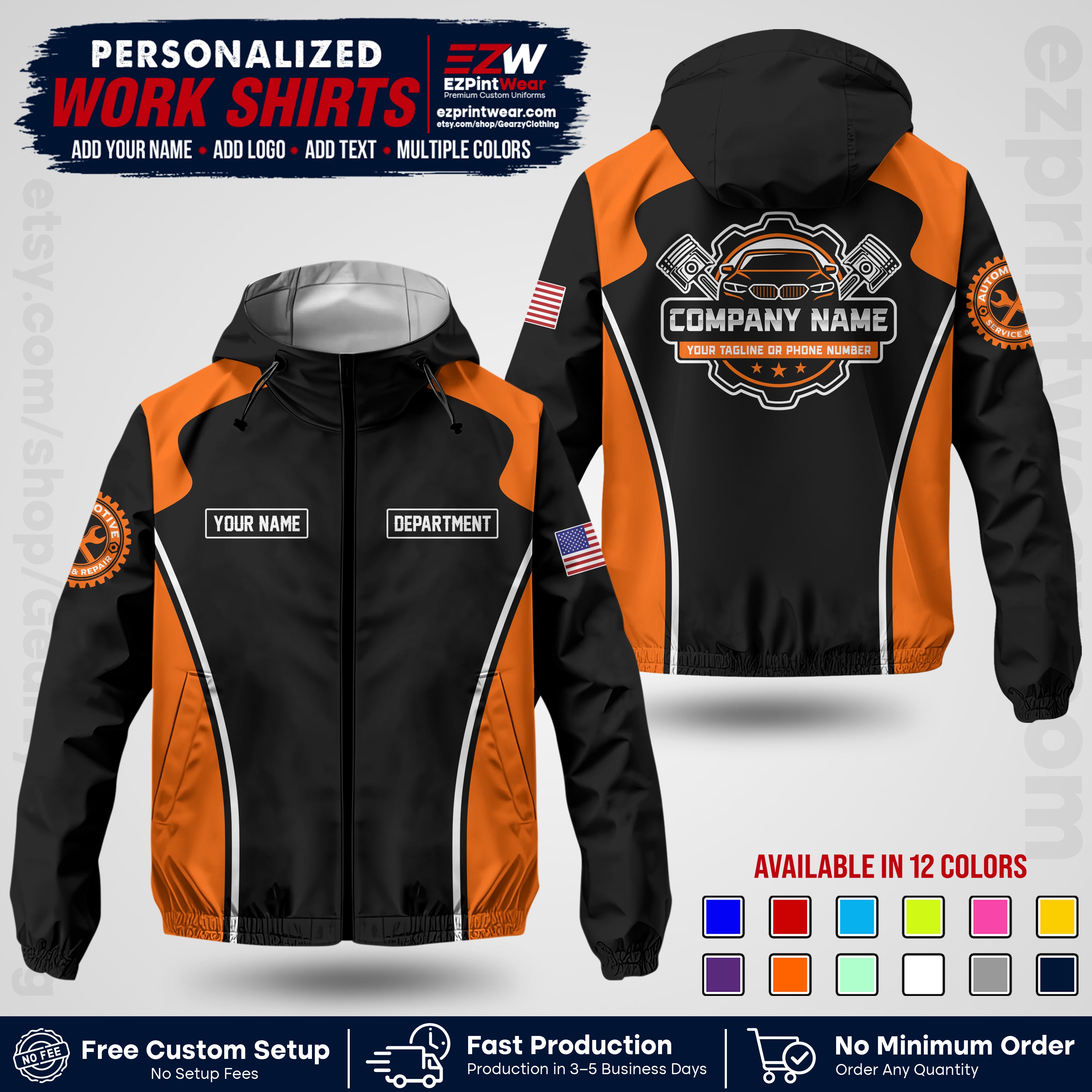 Custom Mechanic Work Shirt with Name, Logo & Text | Auto Shop Uniform | Company Workwear | Employee Uniform MCNJK10
