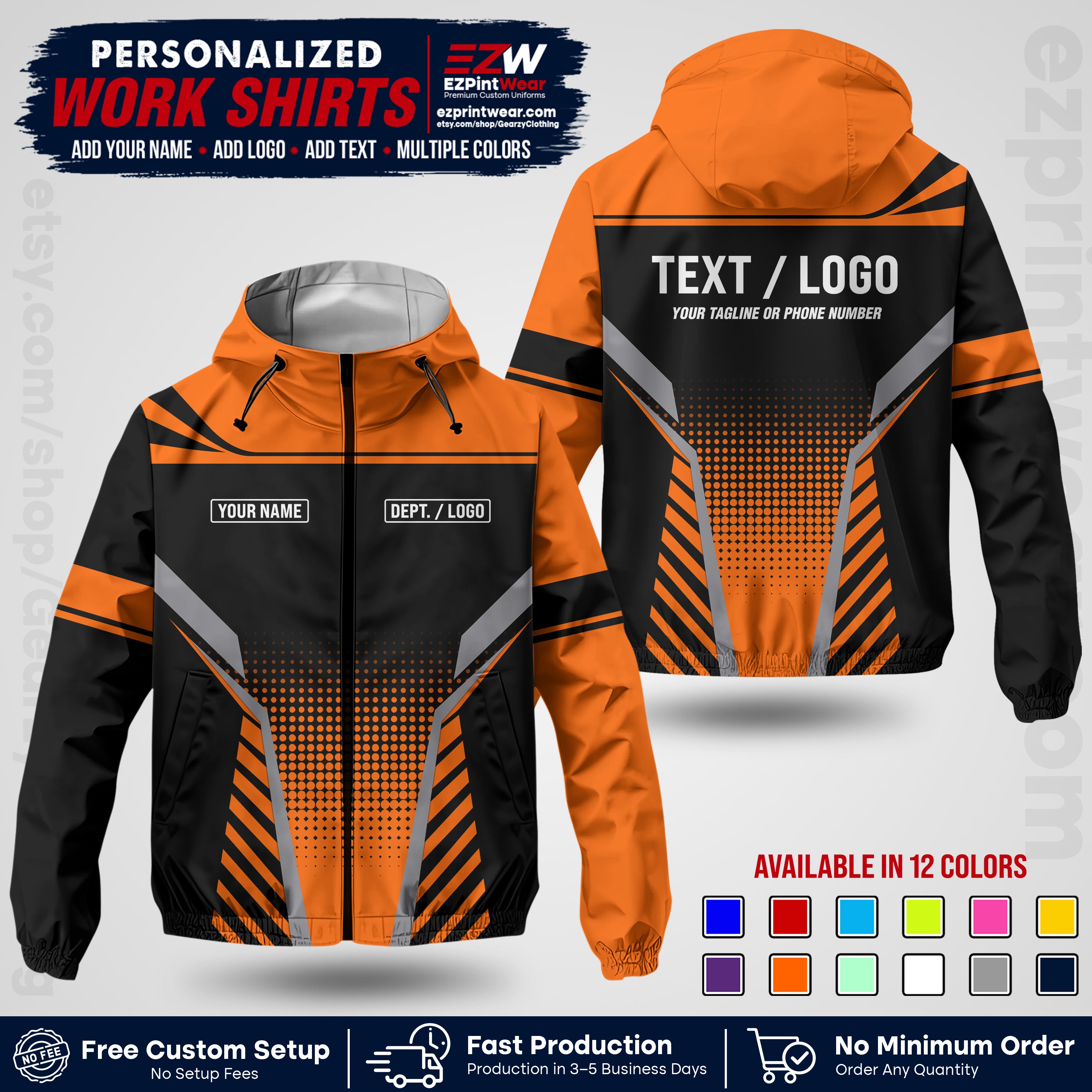 Custom Windbreaker Jacket with Name, Logo & Text, All Over Print Company Workwear, Employee Uniform WBJK08