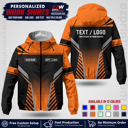 Custom Windbreaker Jacket with Name, Logo & Text, All Over Print Company Workwear, Employee Uniform WBJK08