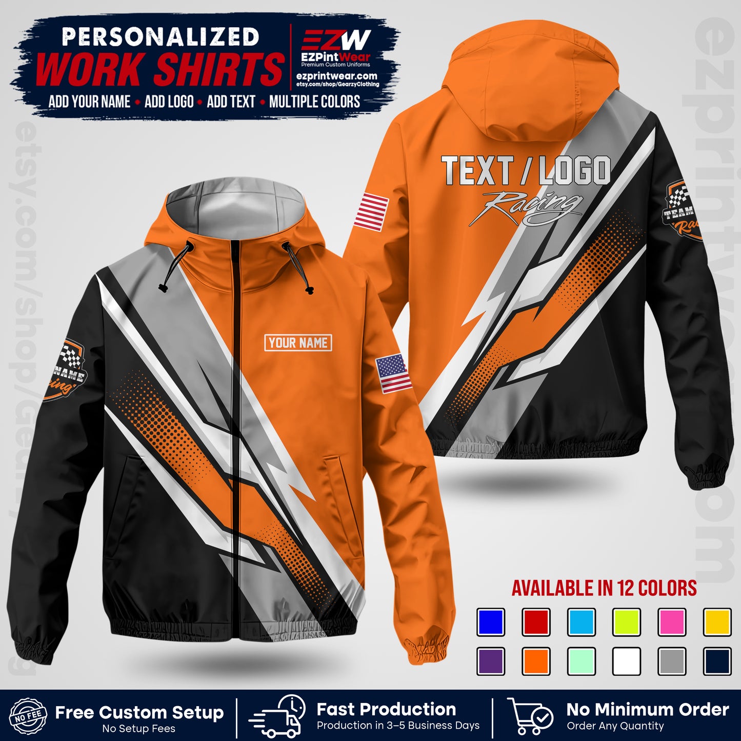 Custom Racing Windbreaker Jacket with Name, Logo & Text | Race Team Uniform | Motorsport Apparel RCJK01