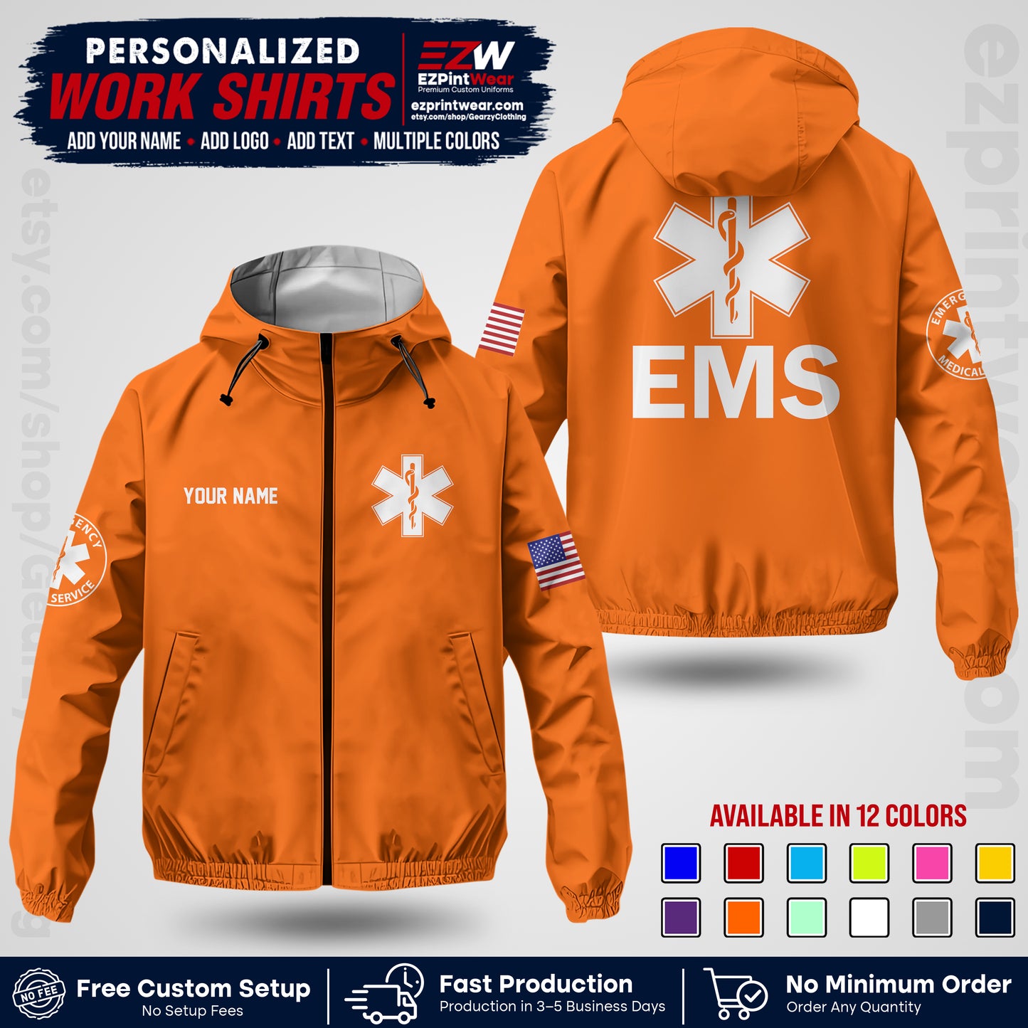 Custom EMS Windbreaker Jacket with Name, Logo & Text | EMS Team Uniform | EMS Apparel EMSJK 02