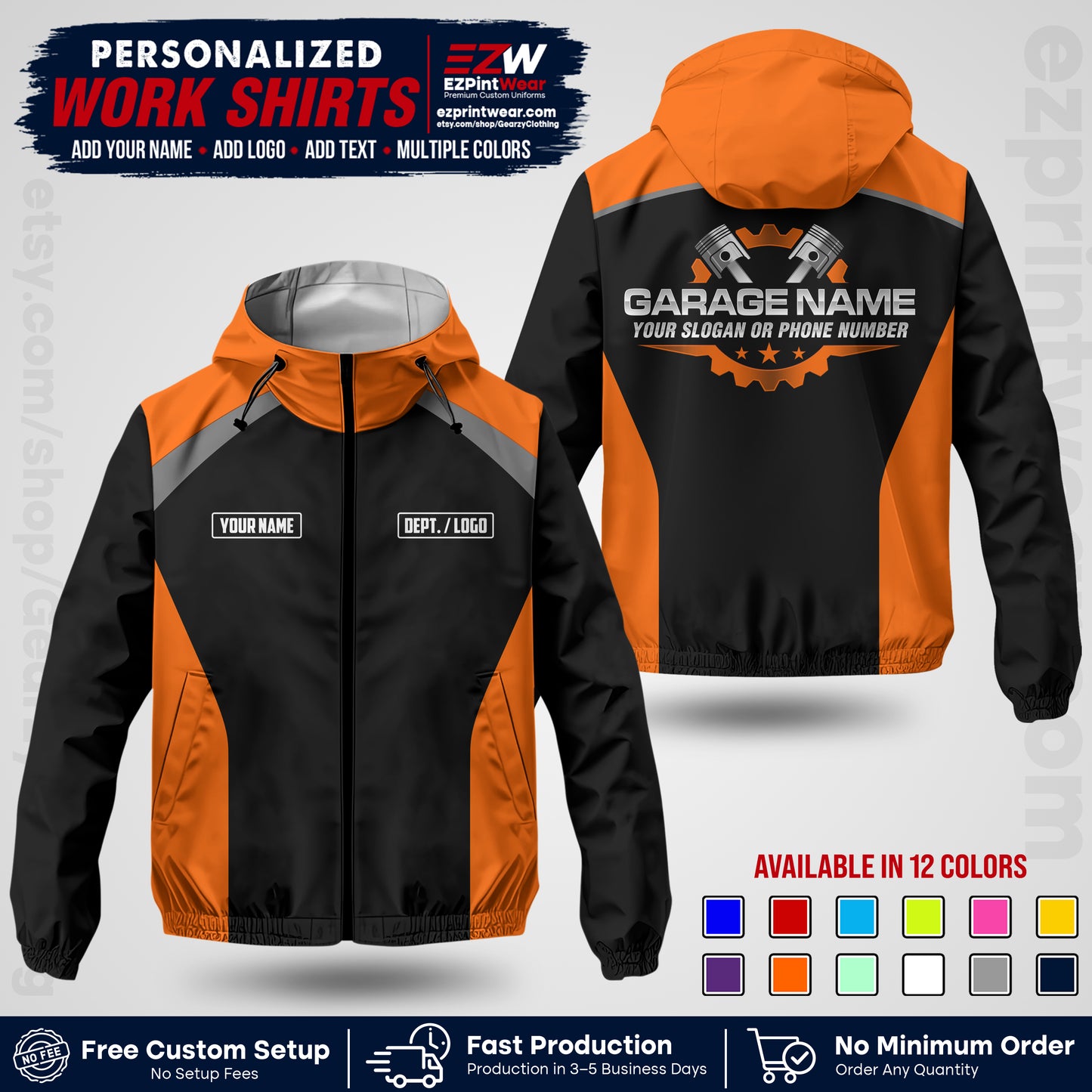 Custom Mechanic Work Shirt with Name, Logo & Text | Auto Shop Uniform | Company Workwear | Employee Uniform MCNJK06
