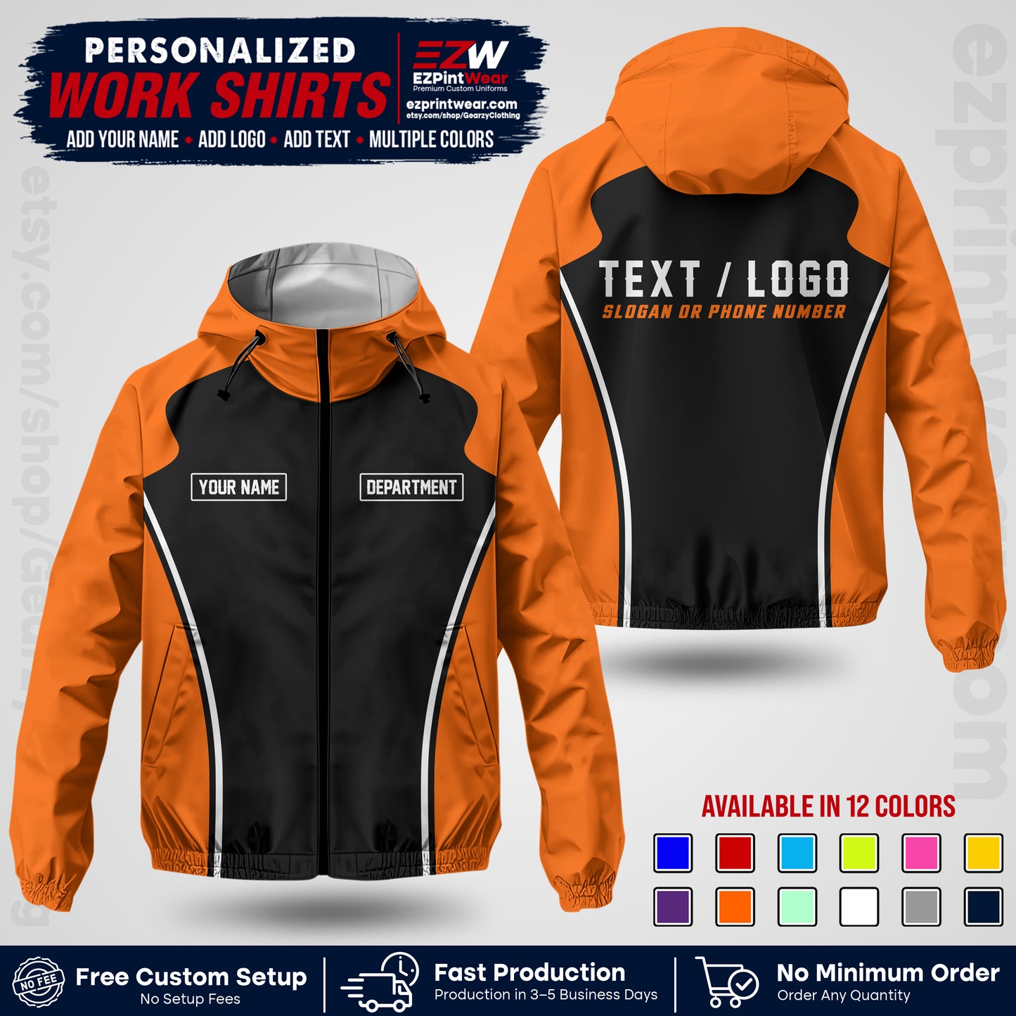 Custom Windbreaker Jacket with Name, Logo & Text, All Over Print Company Workwear, Employee Uniform WBJK16