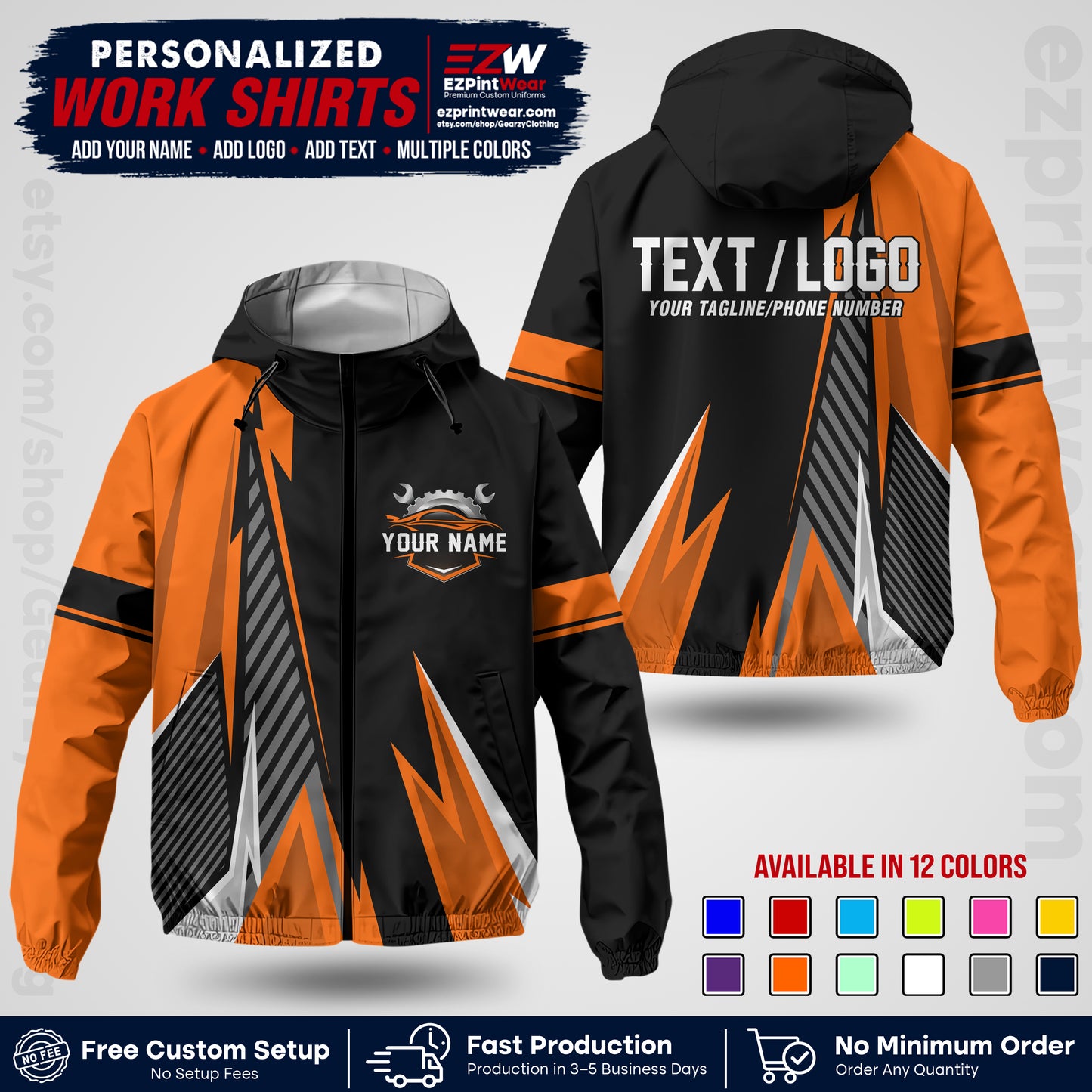 Custom Mechanic Work Shirt with Name, Logo & Text | Auto Shop Uniform | Company Workwear | Employee Uniform MCNJK01