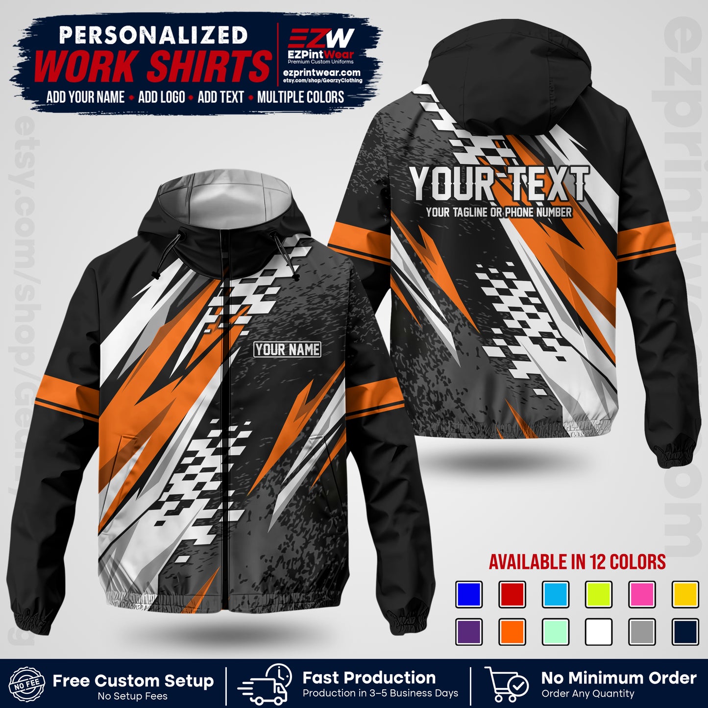 Custom Racing Windbreaker Jacket with Name, Logo & Text | Race Team Uniform | Motorsport Apparel RCJK03